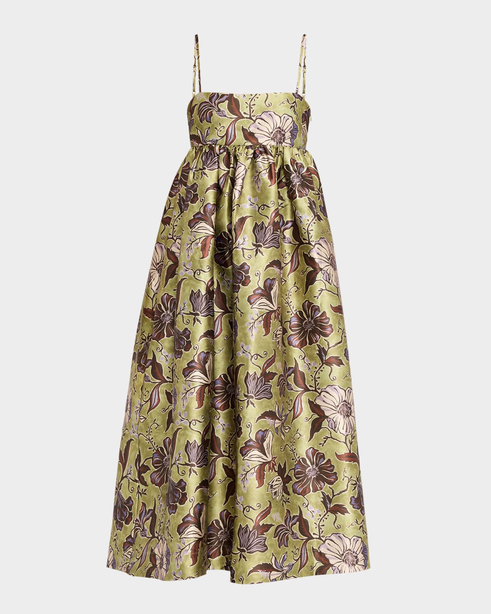 Alemais Citron Floral Satin Midi Dress, Women's, 2, Cocktail & Party Wedding Guest Dresses Satin & Silk Dresses