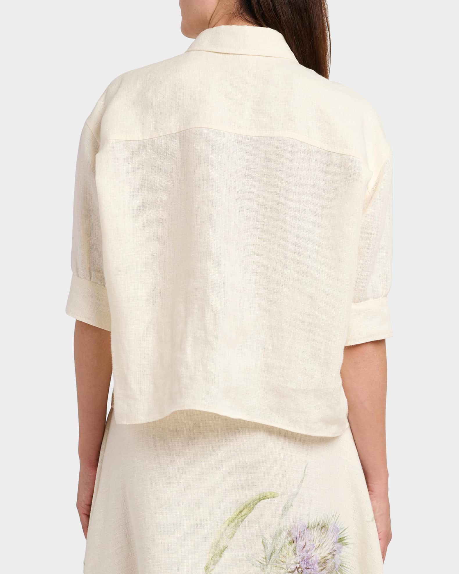 Alberta Ferretti Floral-Print Linen Short-Sleeve Blouse | Neiman
