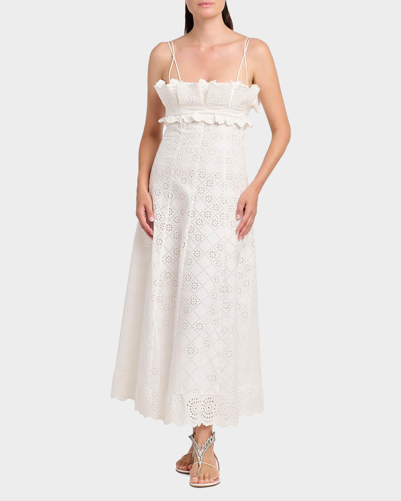 knee length dresses for ladies Cross-back Midi Dress in Eyelet Embroidery – Reistor main image 0