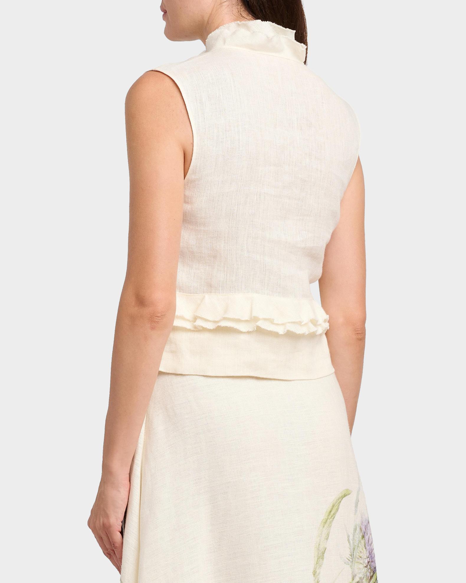 Alberta Ferretti Ruffle Linen Sleeveless Top | Neiman Marcus