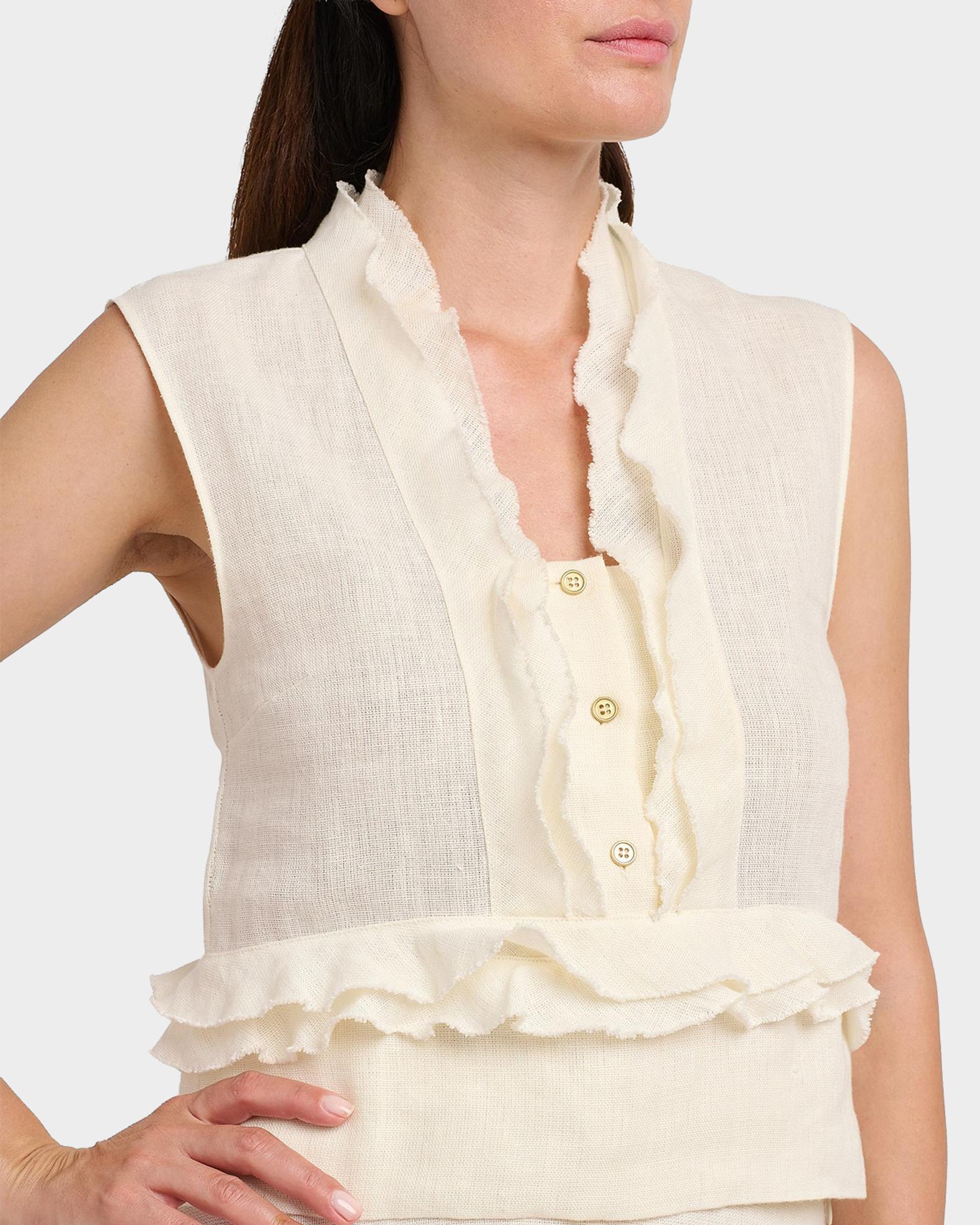 Alberta Ferretti Ruffle Linen Sleeveless Top | Neiman Marcus