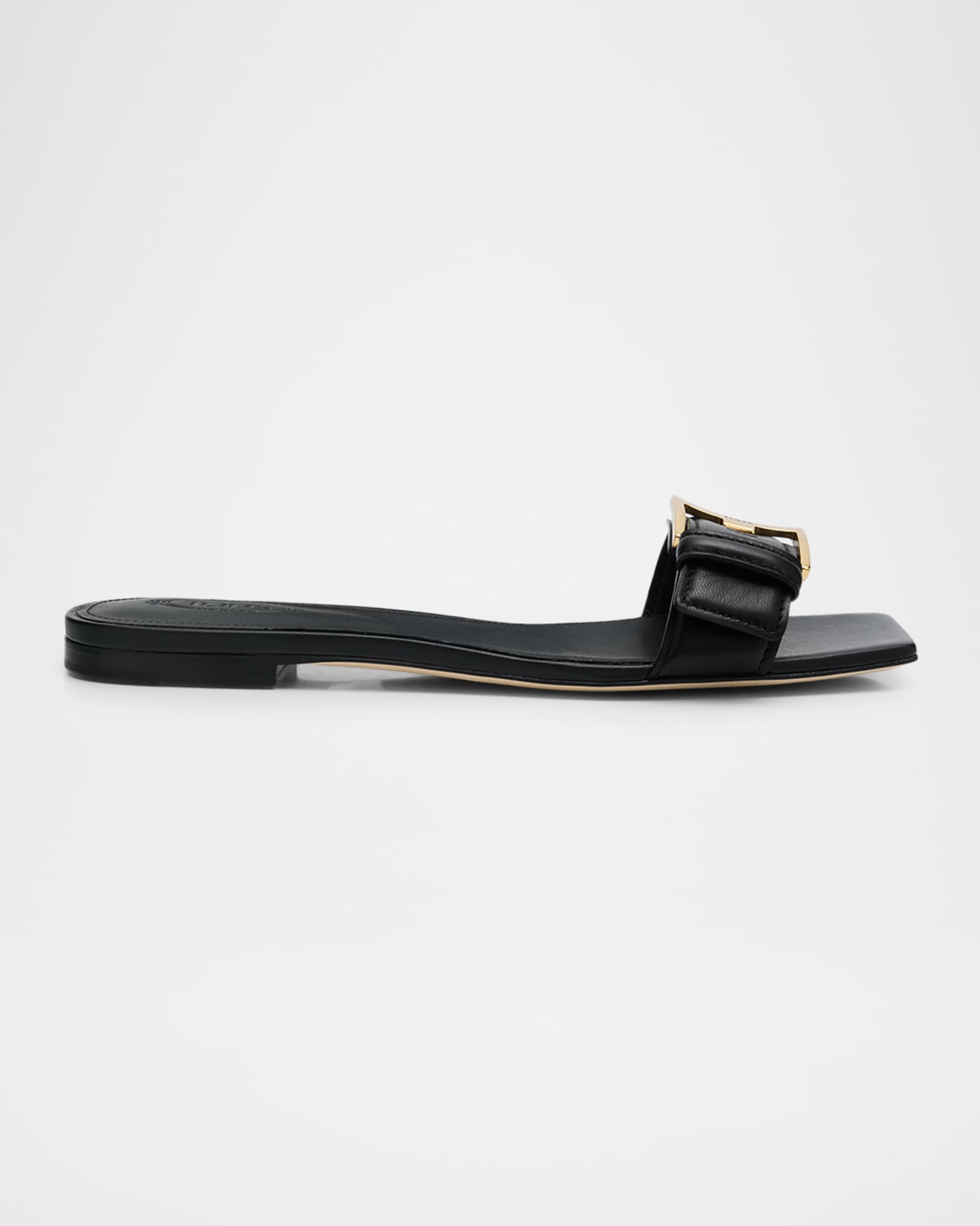 Tod's Buckle Nappa Leather Flat Slide Sandals | Neiman Marcus