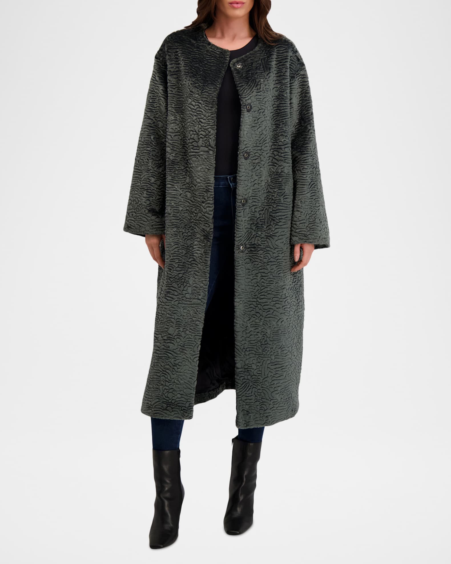 Lyla Grant Fur-Free Textured Faux Shearling Coat | Neiman Marcus