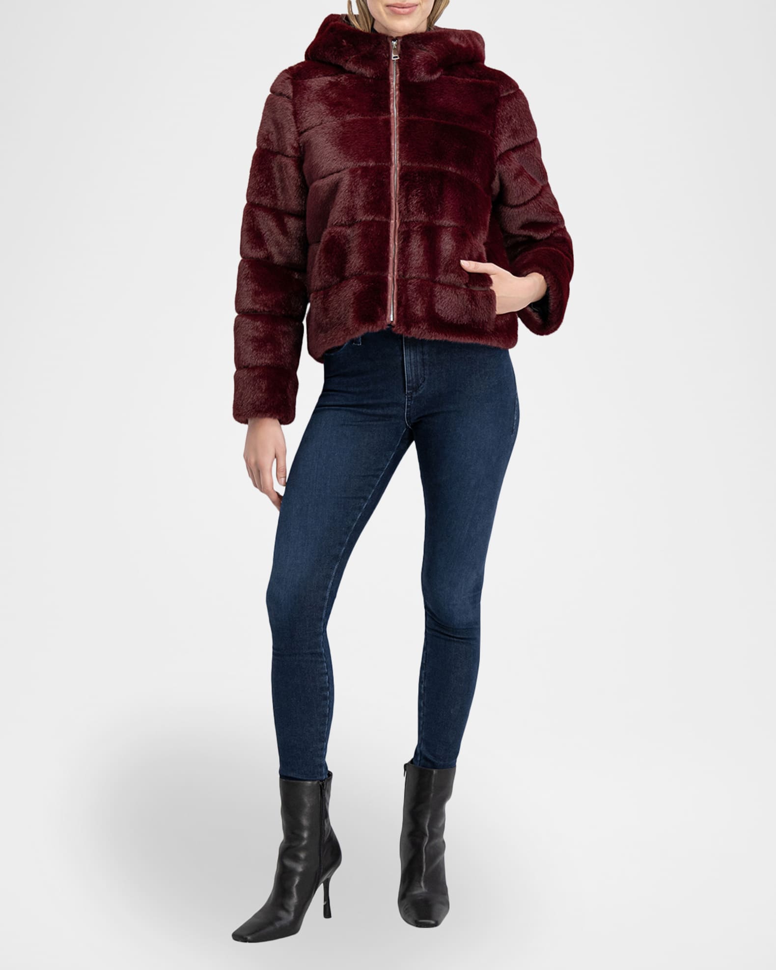 Lyla Grant Fur-Free Hooded Faux Mink Zip Jacket | Neiman Marcus