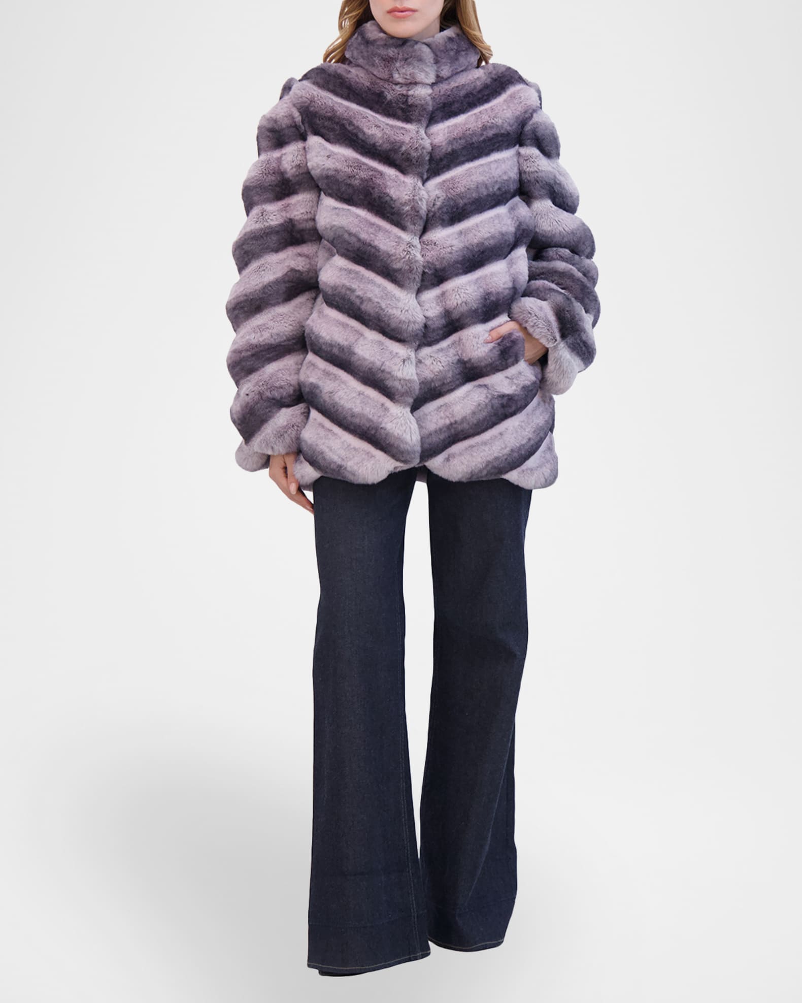 Fur-Free Chevron Faux Chinchilla Coat