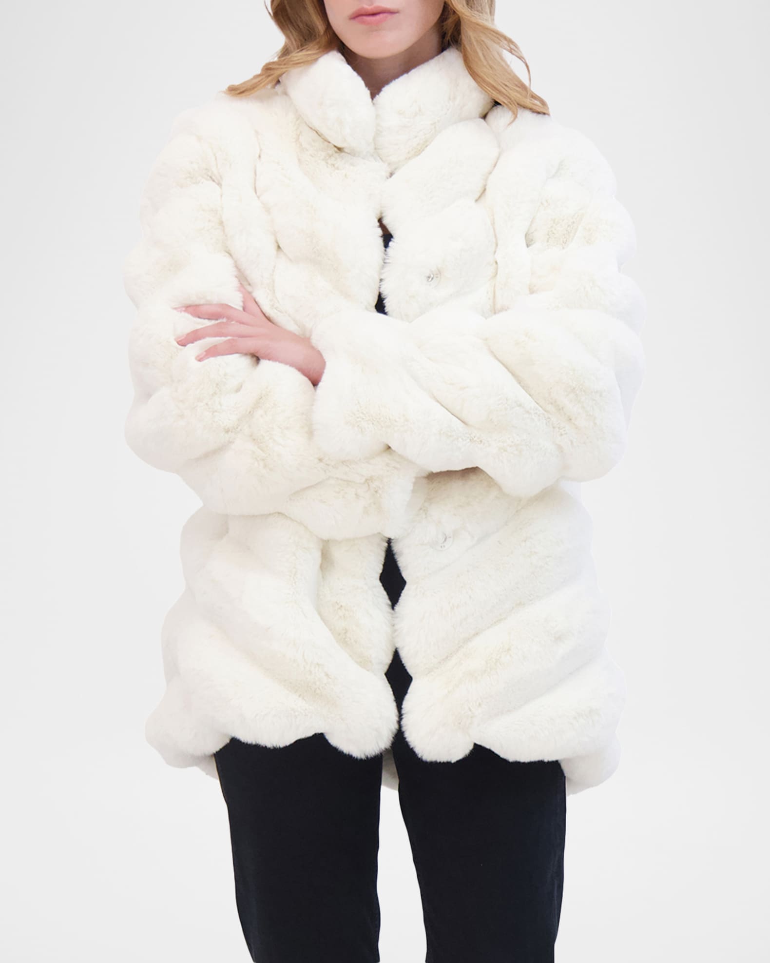 Lyla Grant Fur-Free Chevron Faux Chinchilla Coat | Neiman Marcus