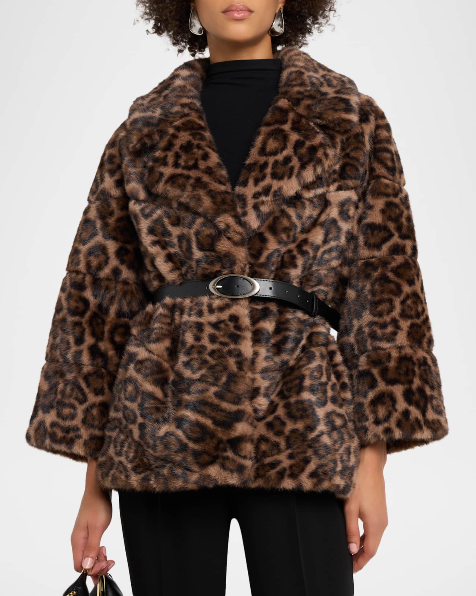 Gorski Fur Free Faux Mink Leopard-Print Jacket | Neiman Marcus