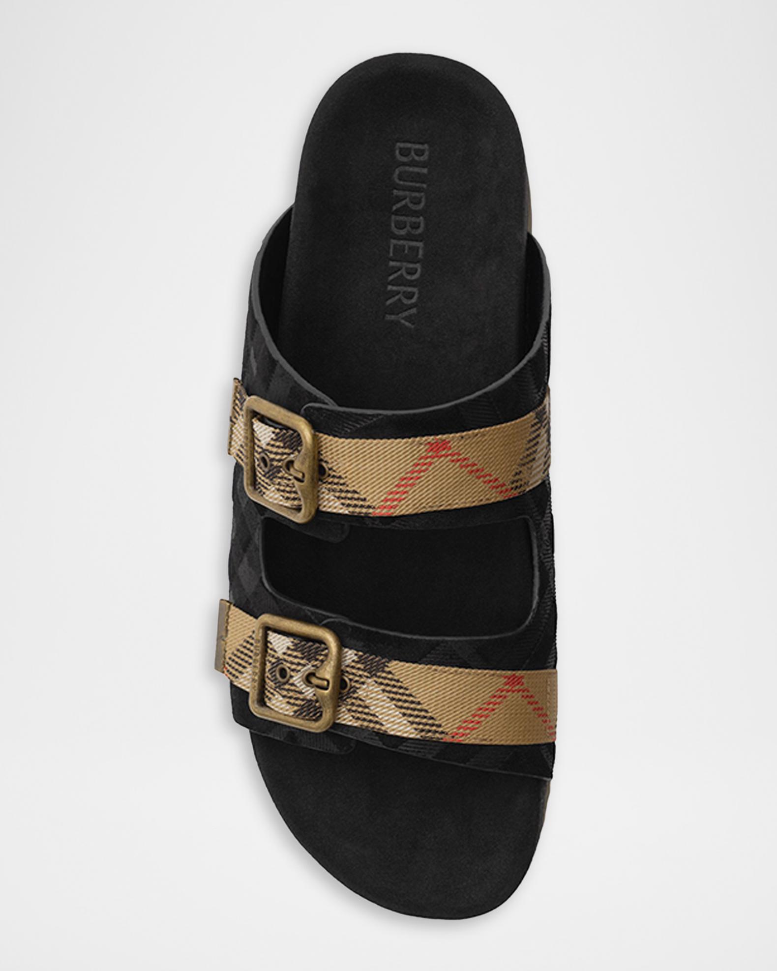 Burberry Men's Urchin Suede Check Double-Strap Sandals | Neiman Marcus