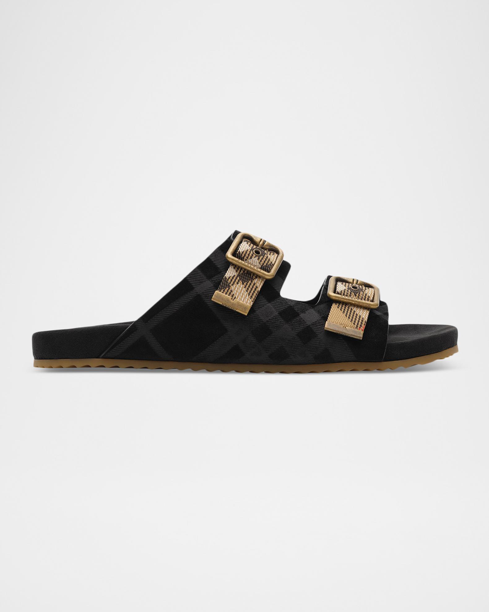 Burberry Men's Urchin Suede Check Double-Strap Sandals | Neiman Marcus