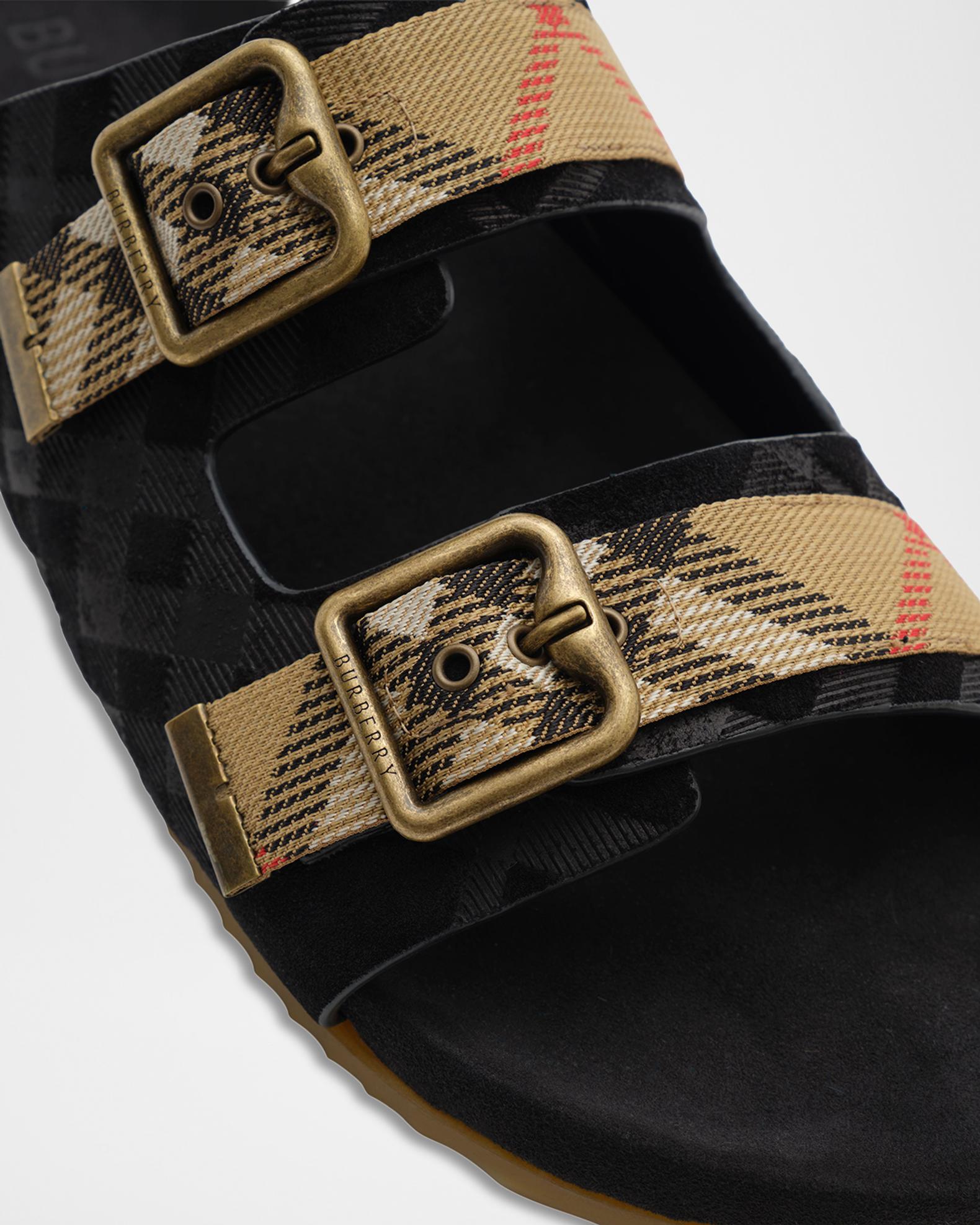 Burberry Men's Urchin Suede Check Double-Strap Sandals | Neiman Marcus
