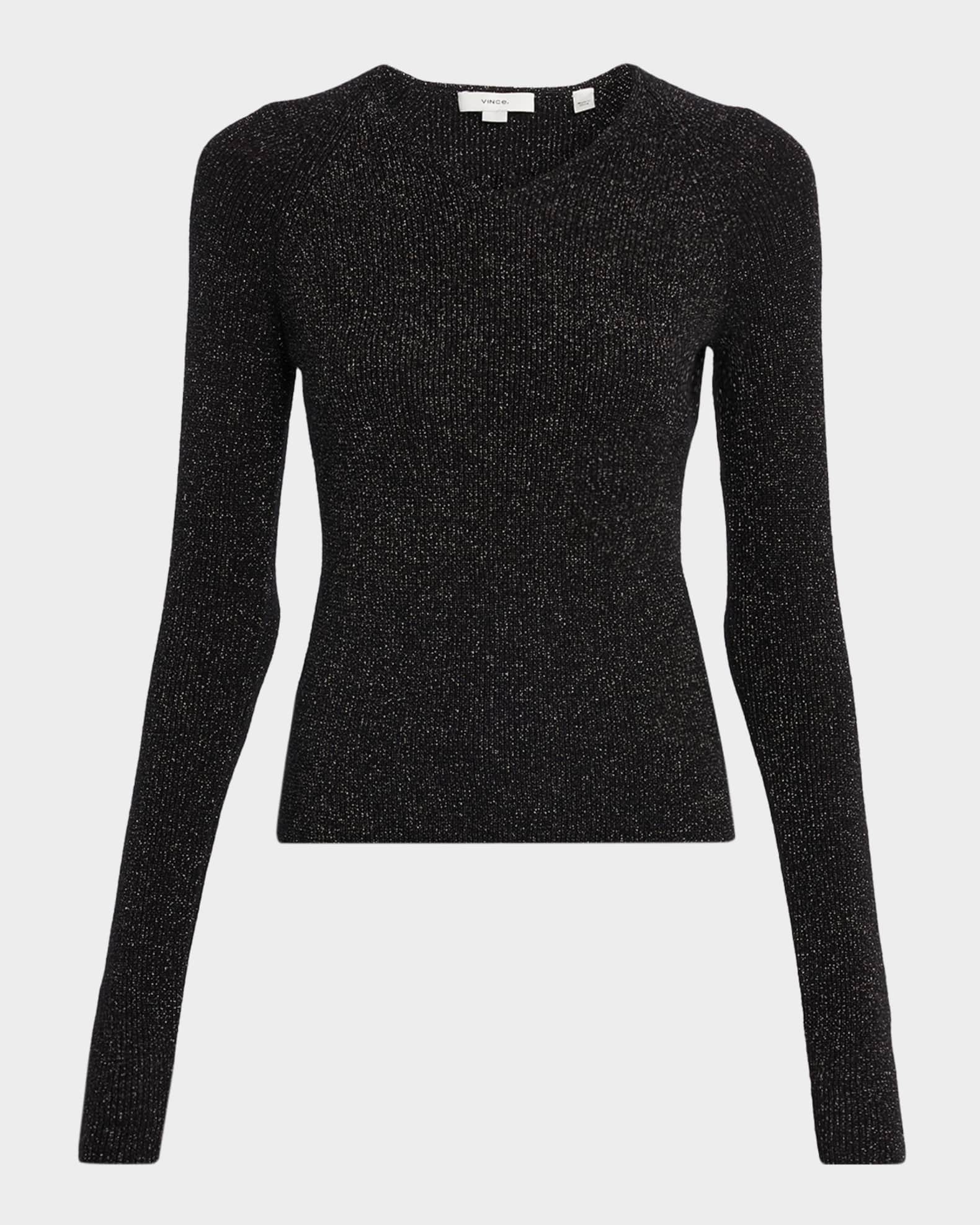 Vince Metallic Ribbed V-Neck Sweater | Neiman Marcus