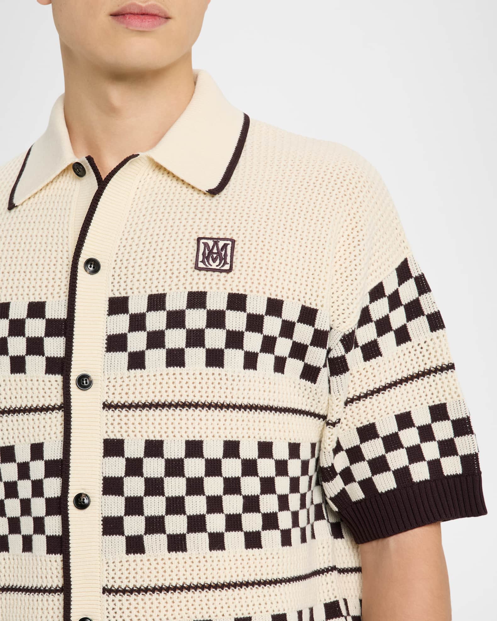 Amiri Men's Checkered Mesh Short-Sleeve Shirt | Neiman Marcus
