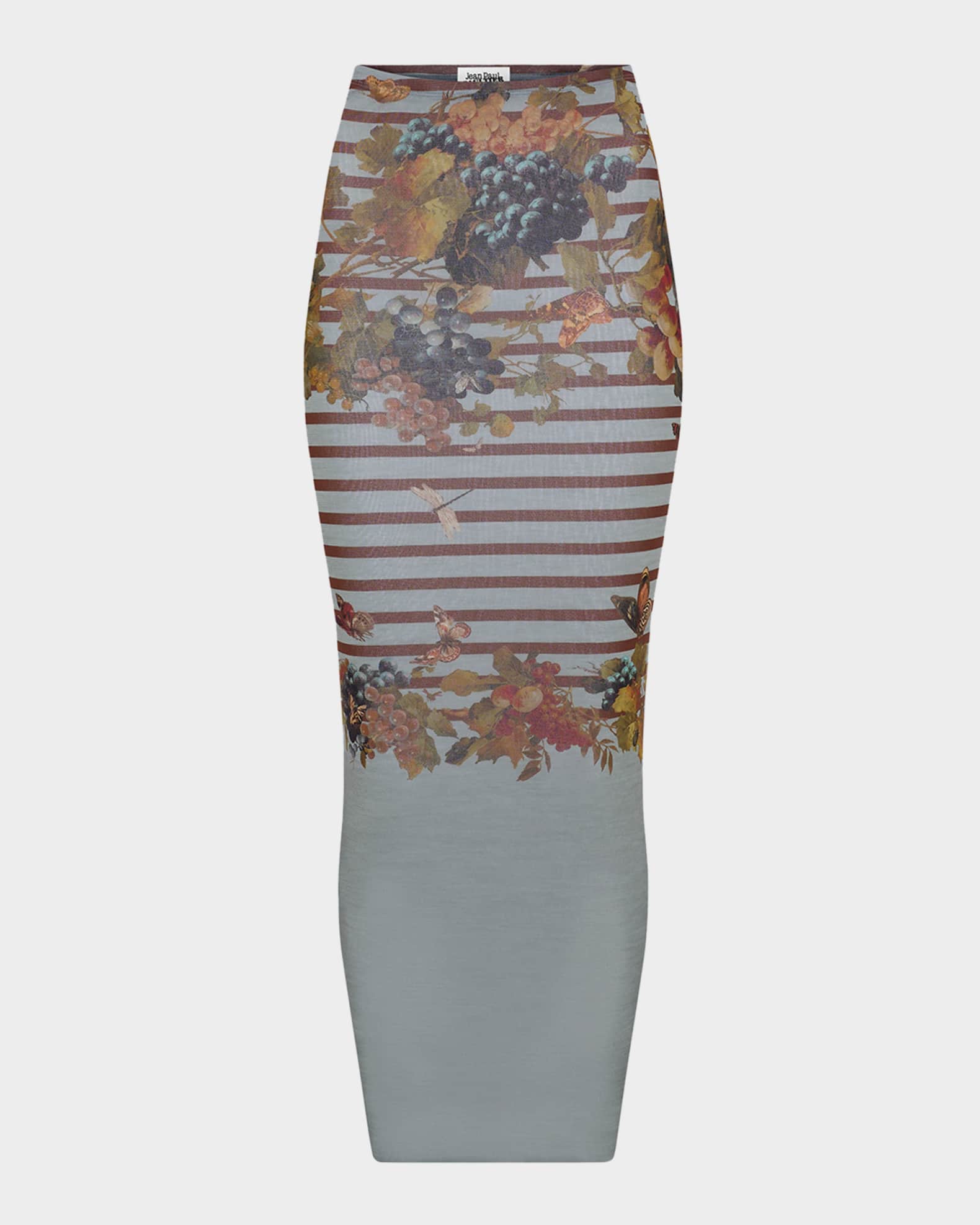 Jean Paul Gaultier Mariniere Grape-Print Mesh Maxi Skirt | Neiman