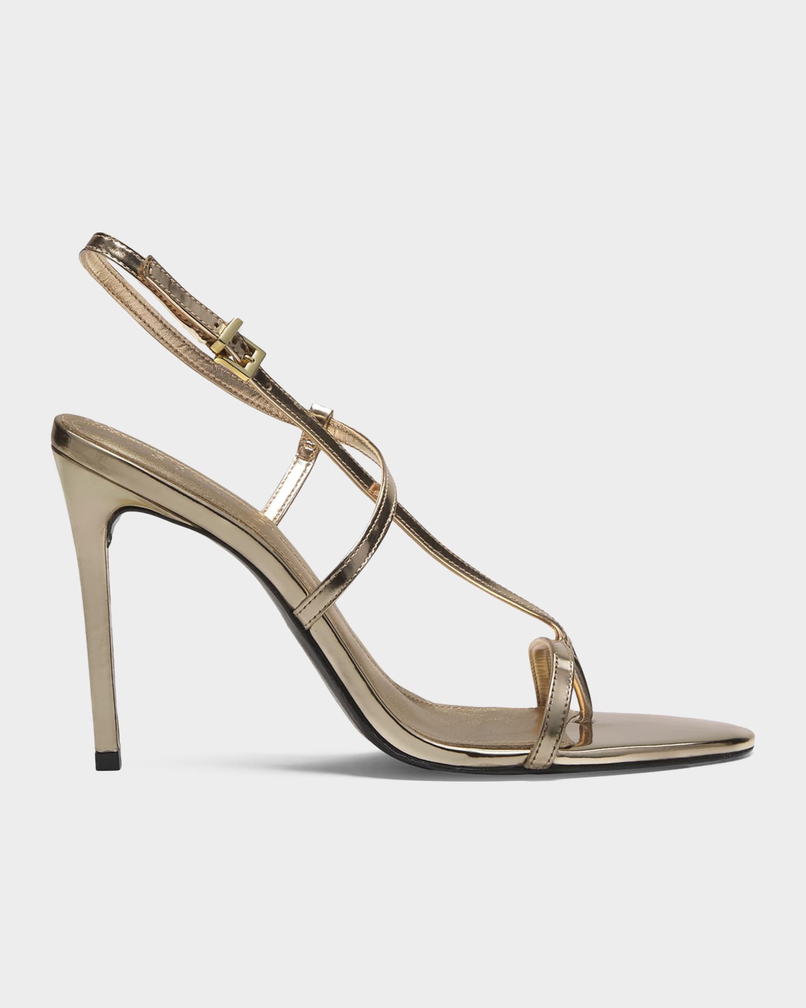 Schutz 100mm Azure Metallic Leather Sandals | Neiman Marcus