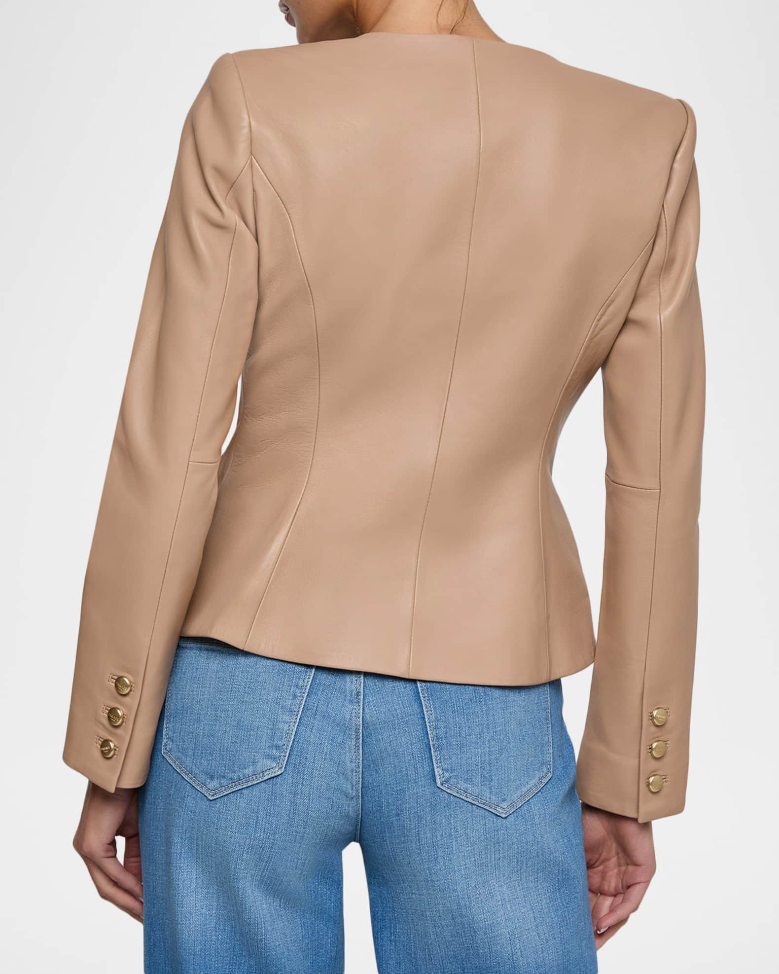 L'Agence Mariella Collarless Leather Jacket | Neiman Marcus