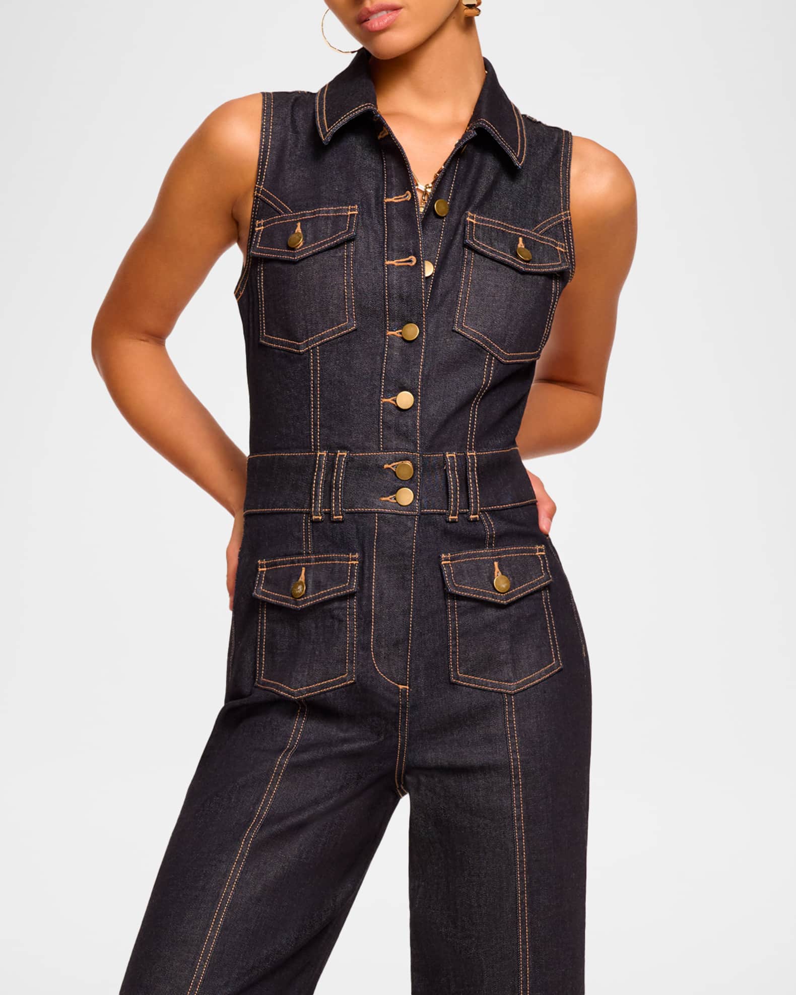 Ramy Brook Stephanie Denim Wide-Leg Jumpsuit | Neiman Marcus