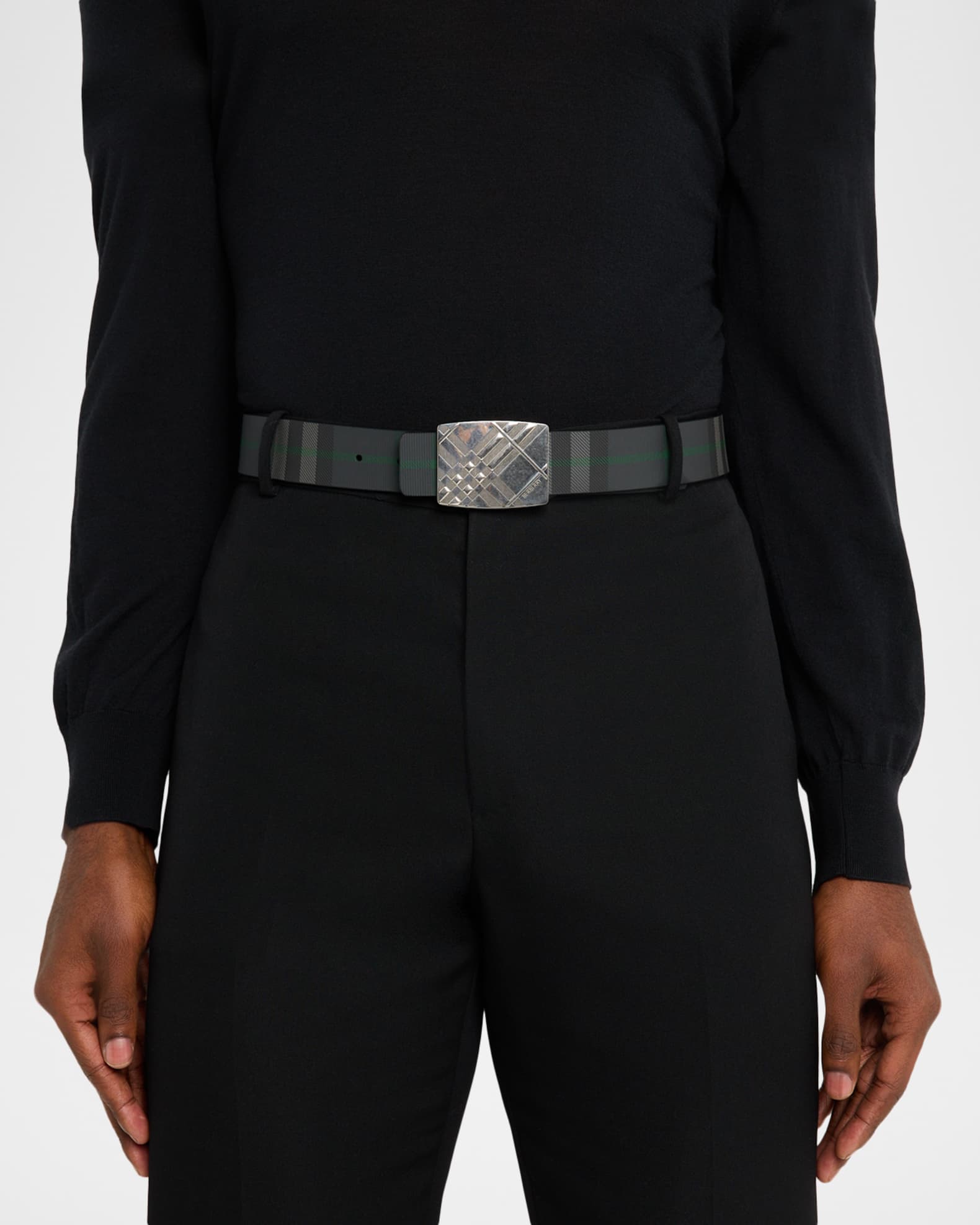 Burberry Men's Check-Engraved Buckle Reversible Leather Belt