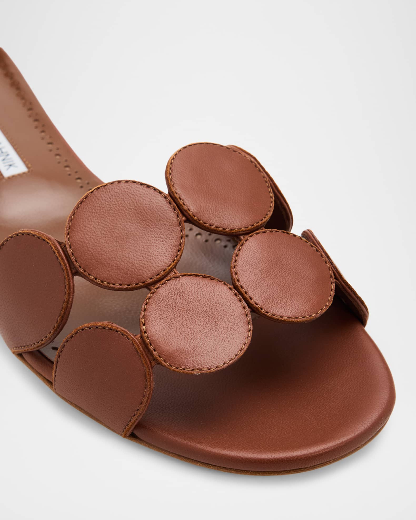 MARONO　BLNHNIK Manolo Blahnik Circle-Cut Leather Slide Sandals | Neiman Marcus