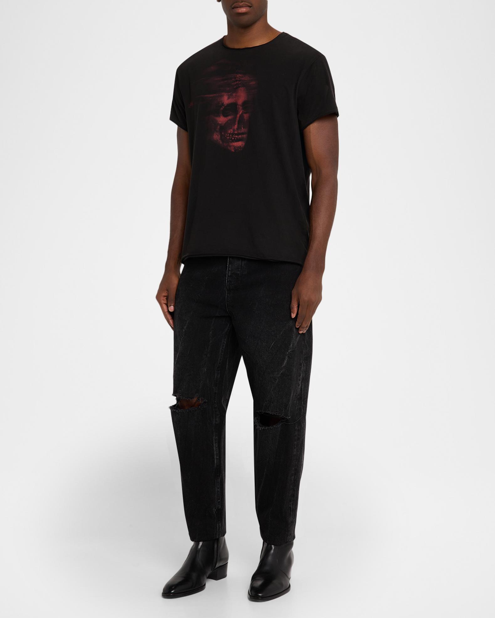 T-Shirt Uomo John Varvatos Bianca Con Teschio - Collo A Vite - Cotone Per&ugrave;