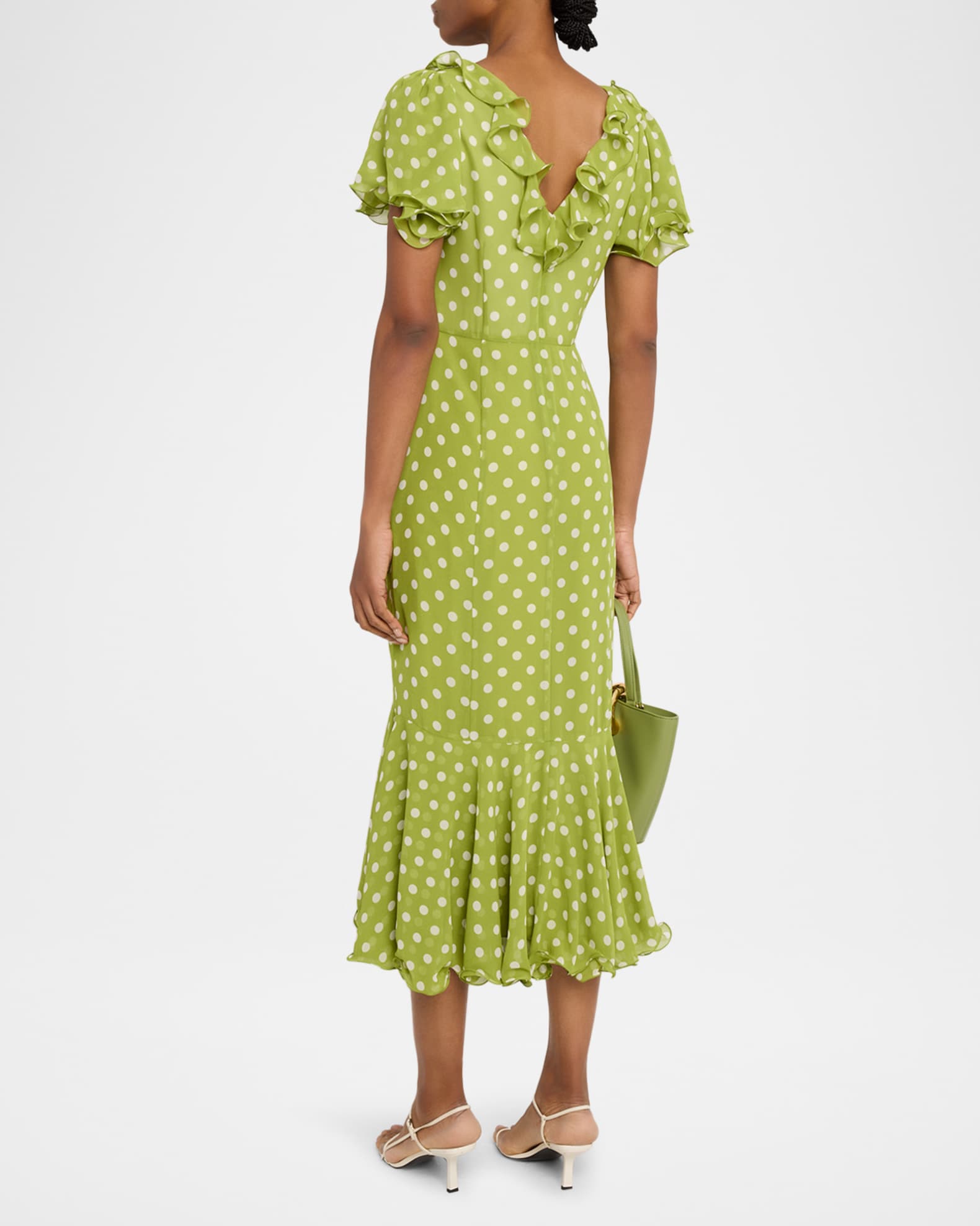 Cinq a Sept Camille Polka Dot Ruffled Midi Dress | Neiman Marcus
