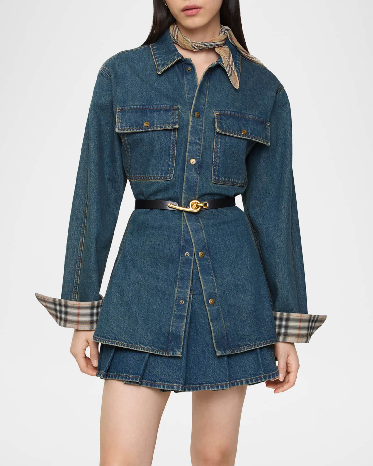 Burberry Dahlia Pleated Denim Mini Skirt | Neiman Marcus