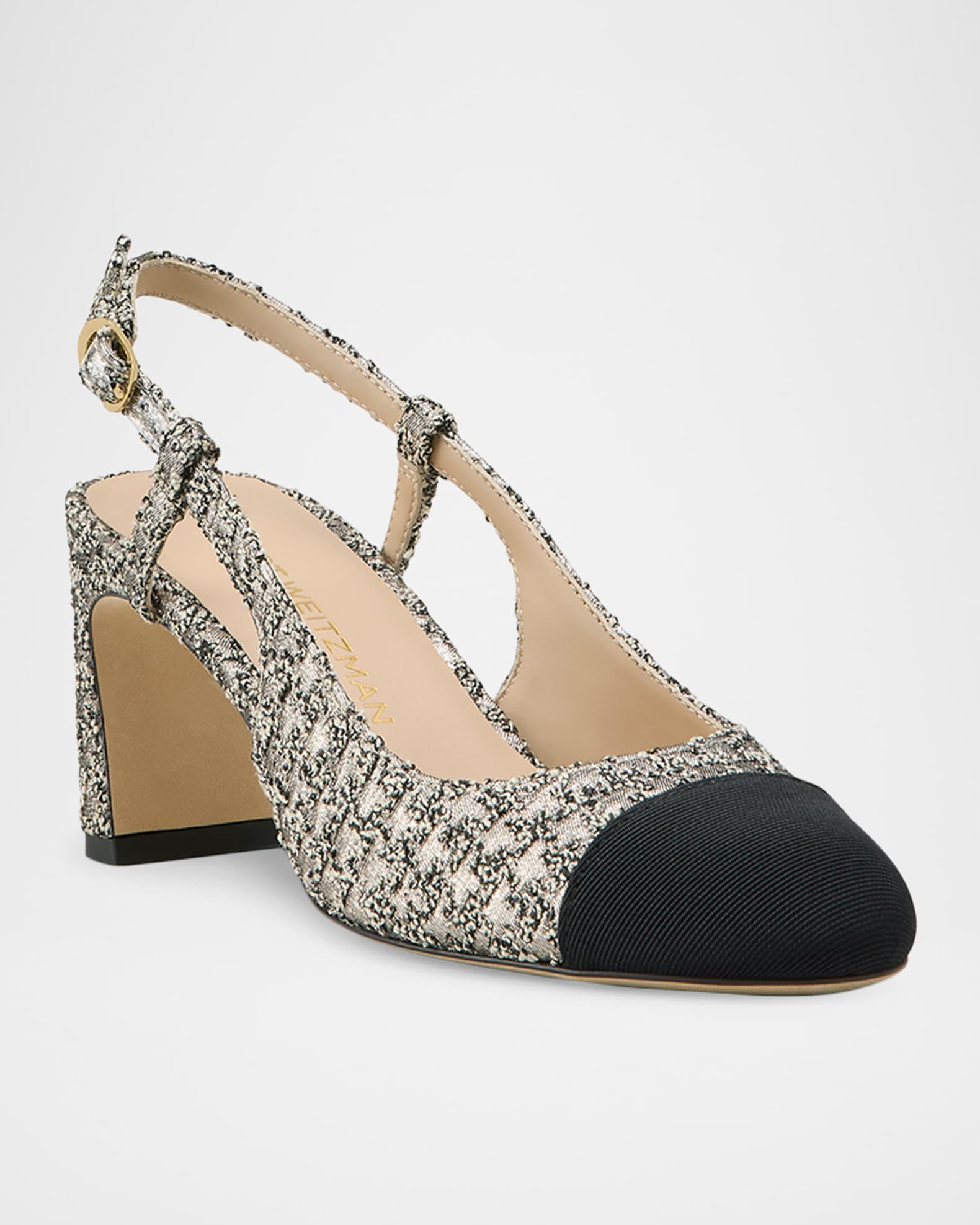 Stuart Weitzman 60mm Babette Tweed Cap-Toe Slingback Pumps