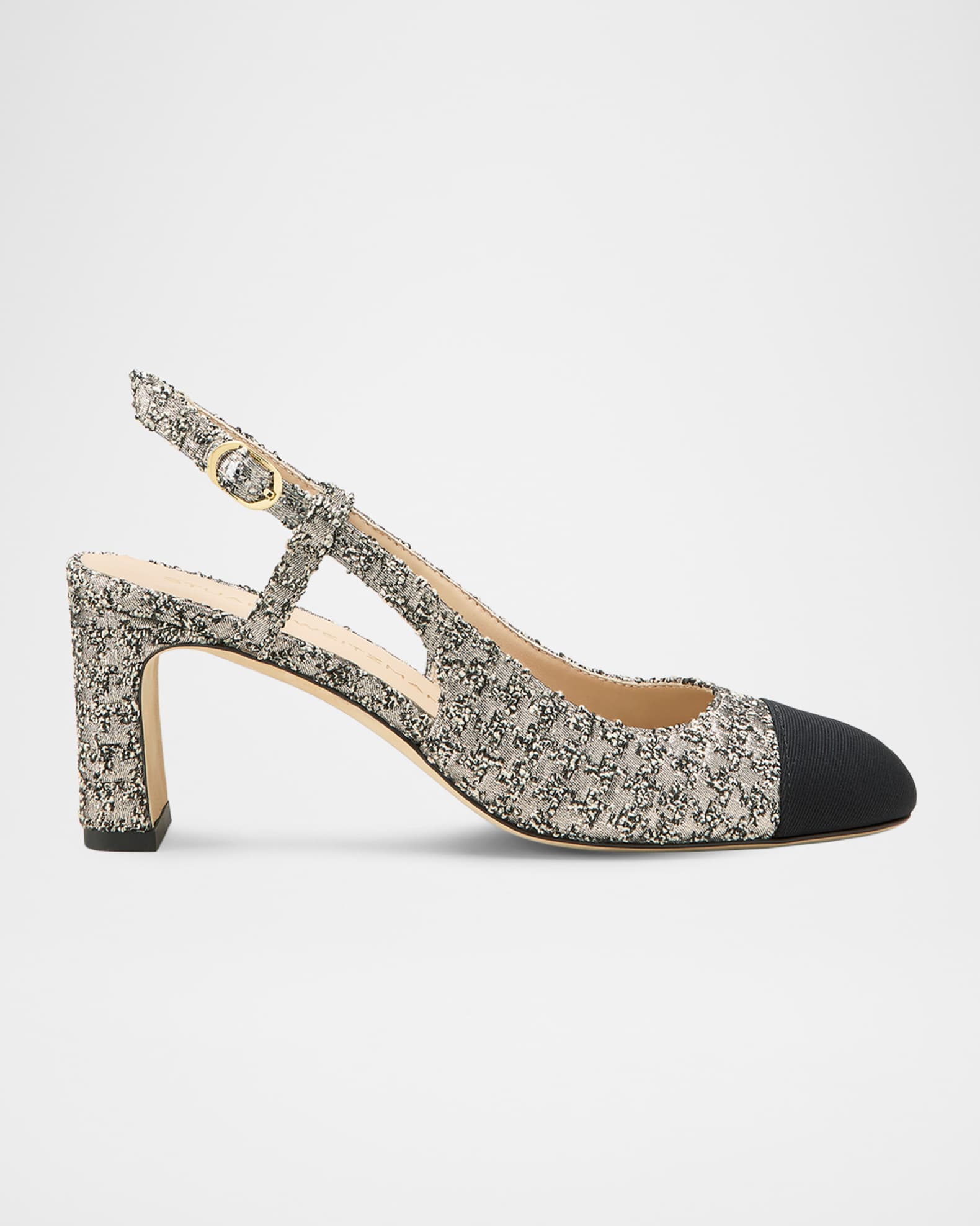 Stuart Weitzman 60mm Babette Tweed Cap-Toe Slingback Pumps