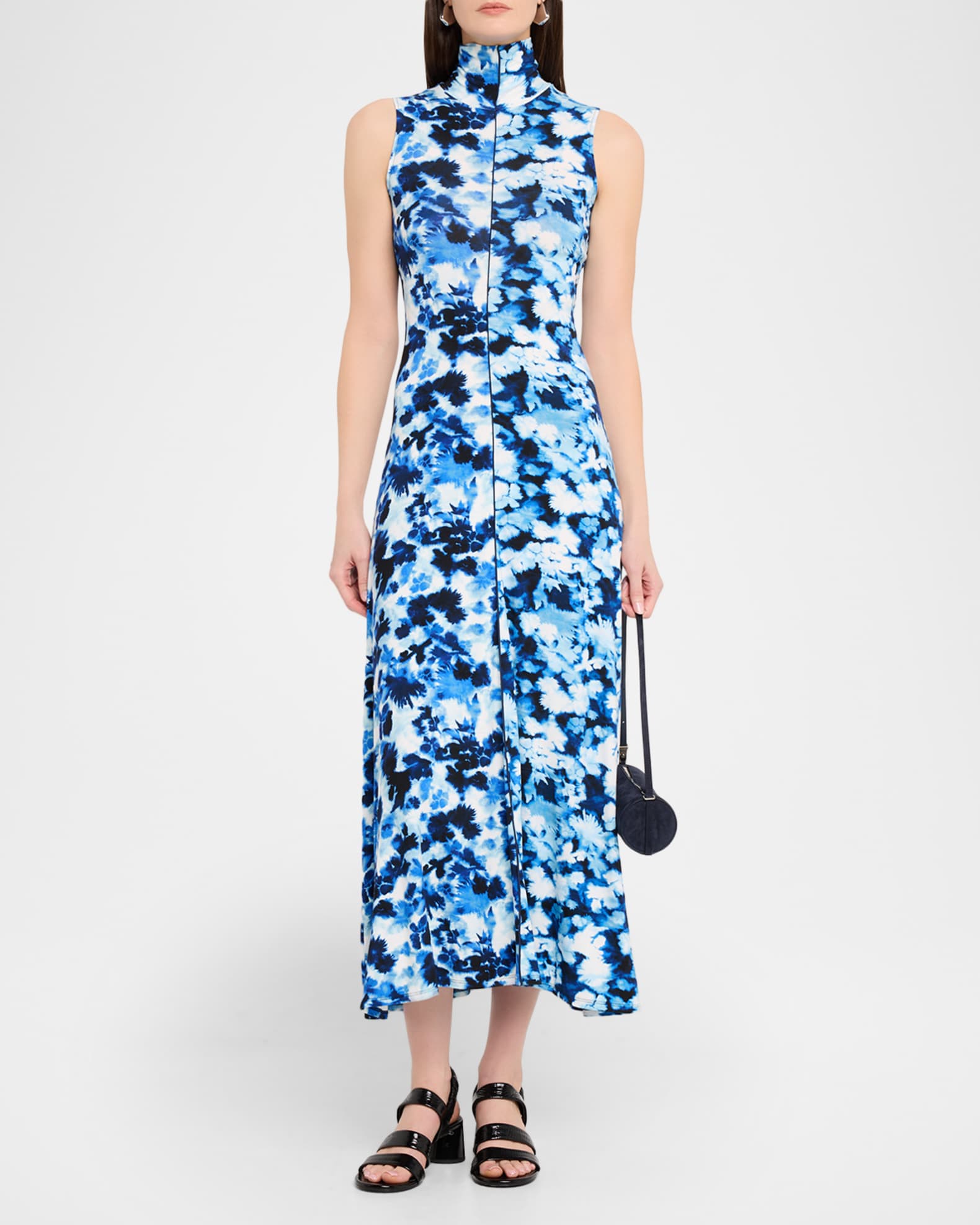 knee length dresses for ladies Edith Blue Floral Jersey Midi Dress – Finery London