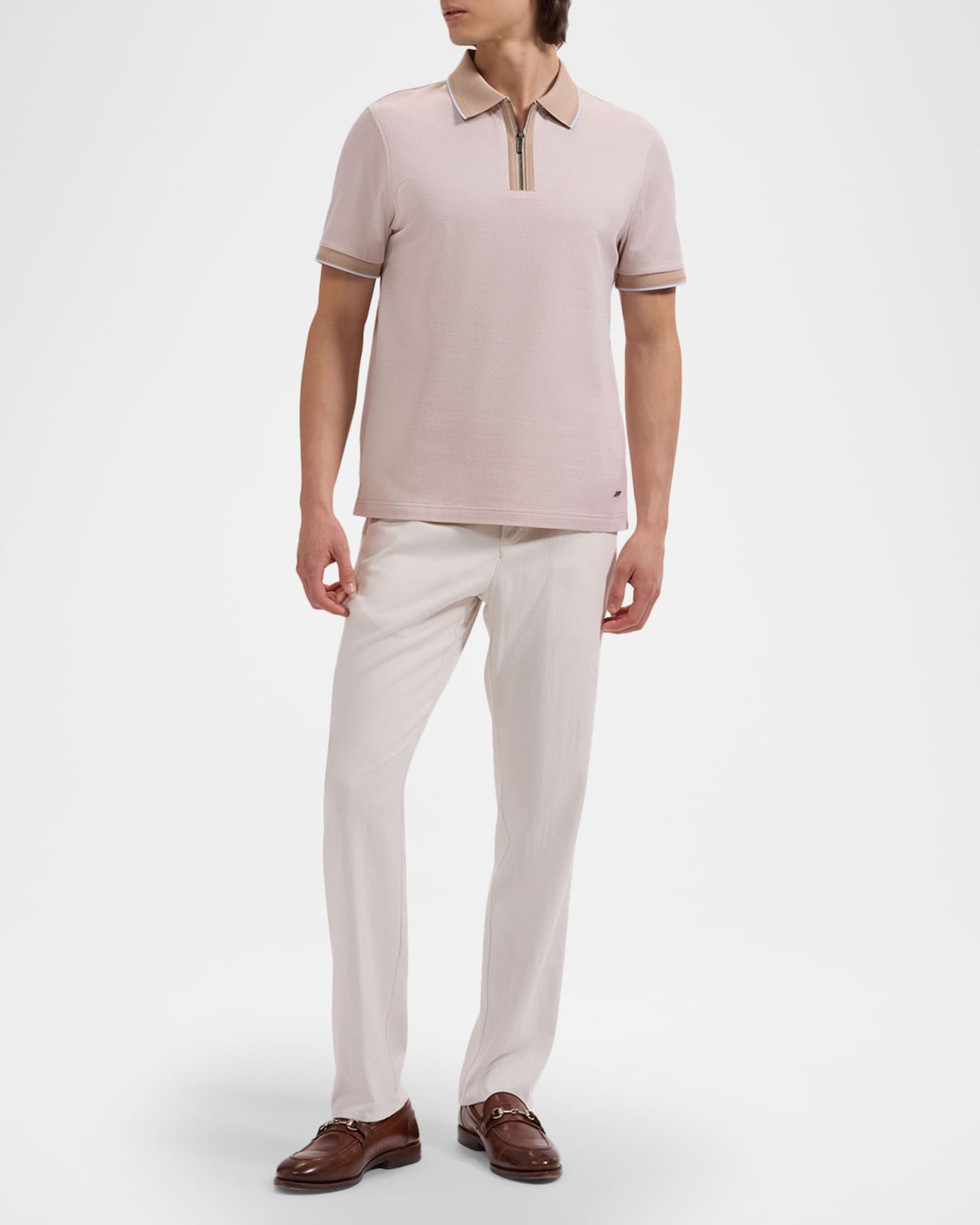 Bugatchi Men's Micro-Check Quarter-Zip Polo Shirt | Neiman Marcus