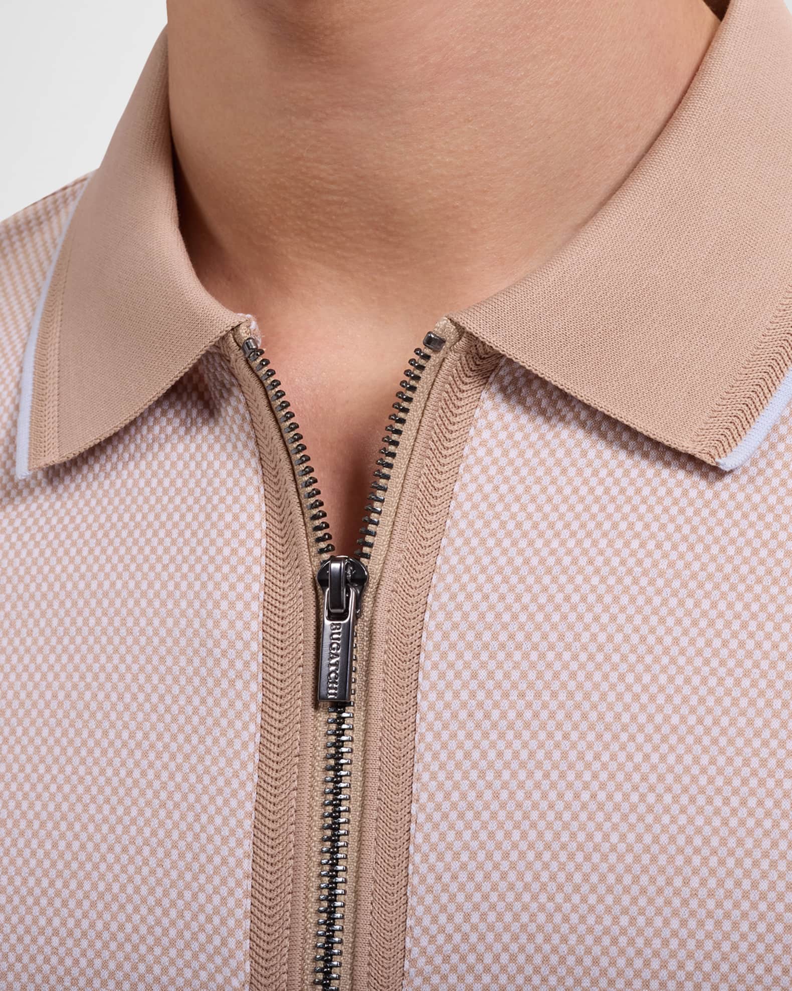 Bugatchi Men's Micro-Check Quarter-Zip Polo Shirt | Neiman Marcus