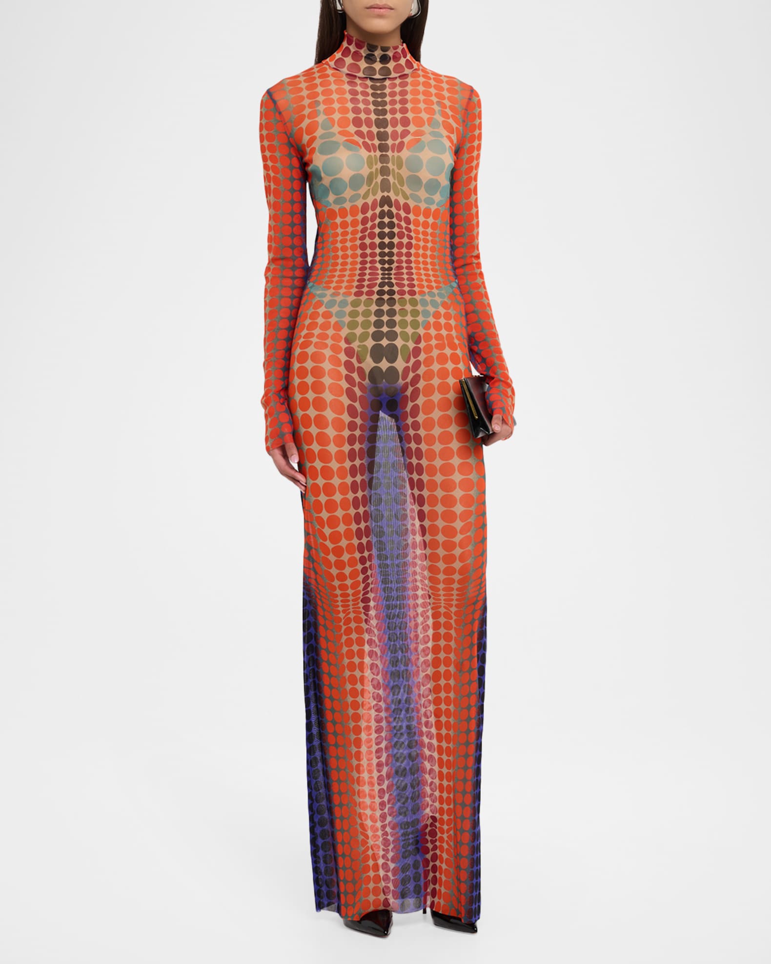 Jean Paul Gaultier Re-Edition Polka-Dot Trompe L'oeil Mesh Long