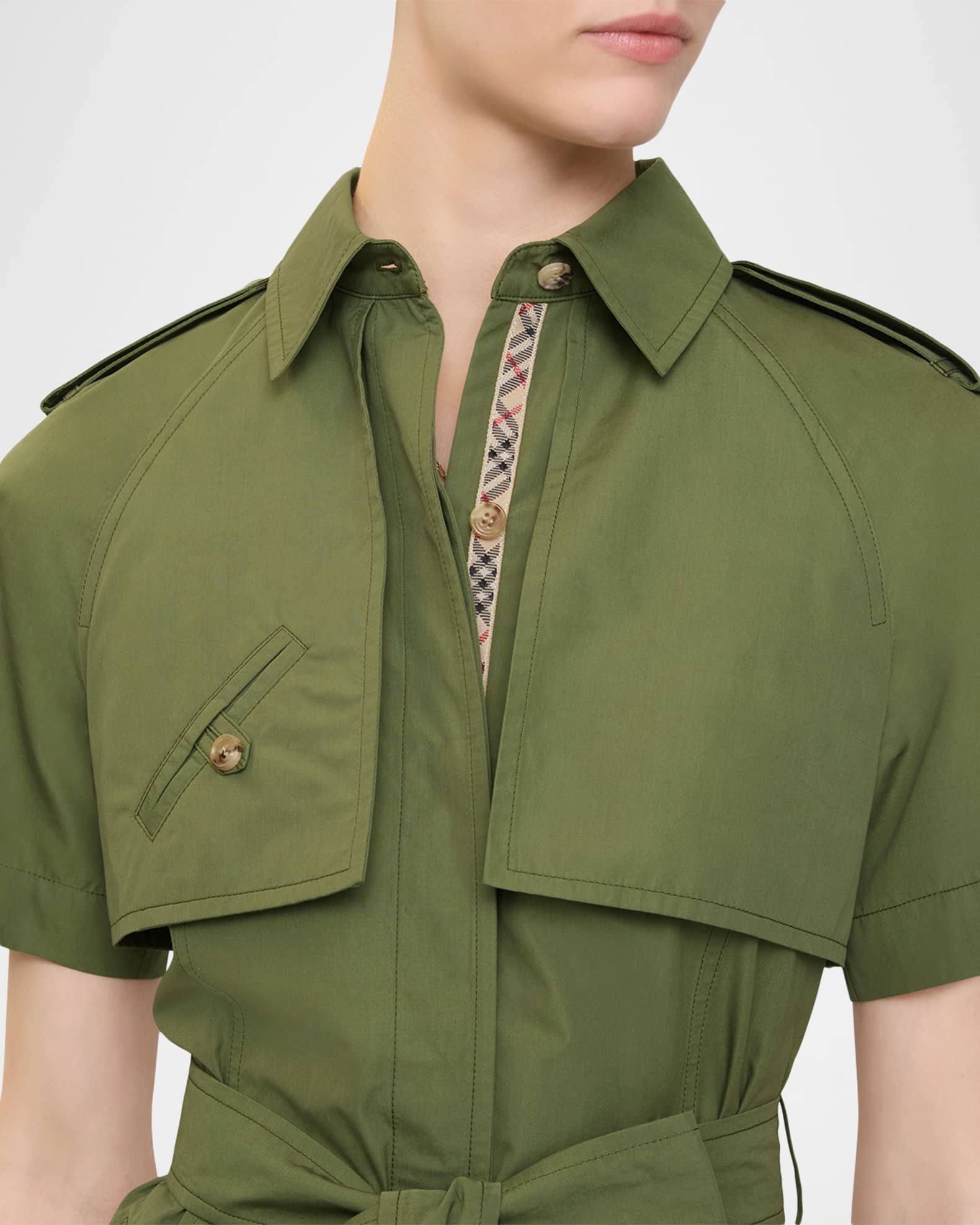 Burberry Marina Short-Sleeve Belted Midi Trench Dress | Neiman Marcus