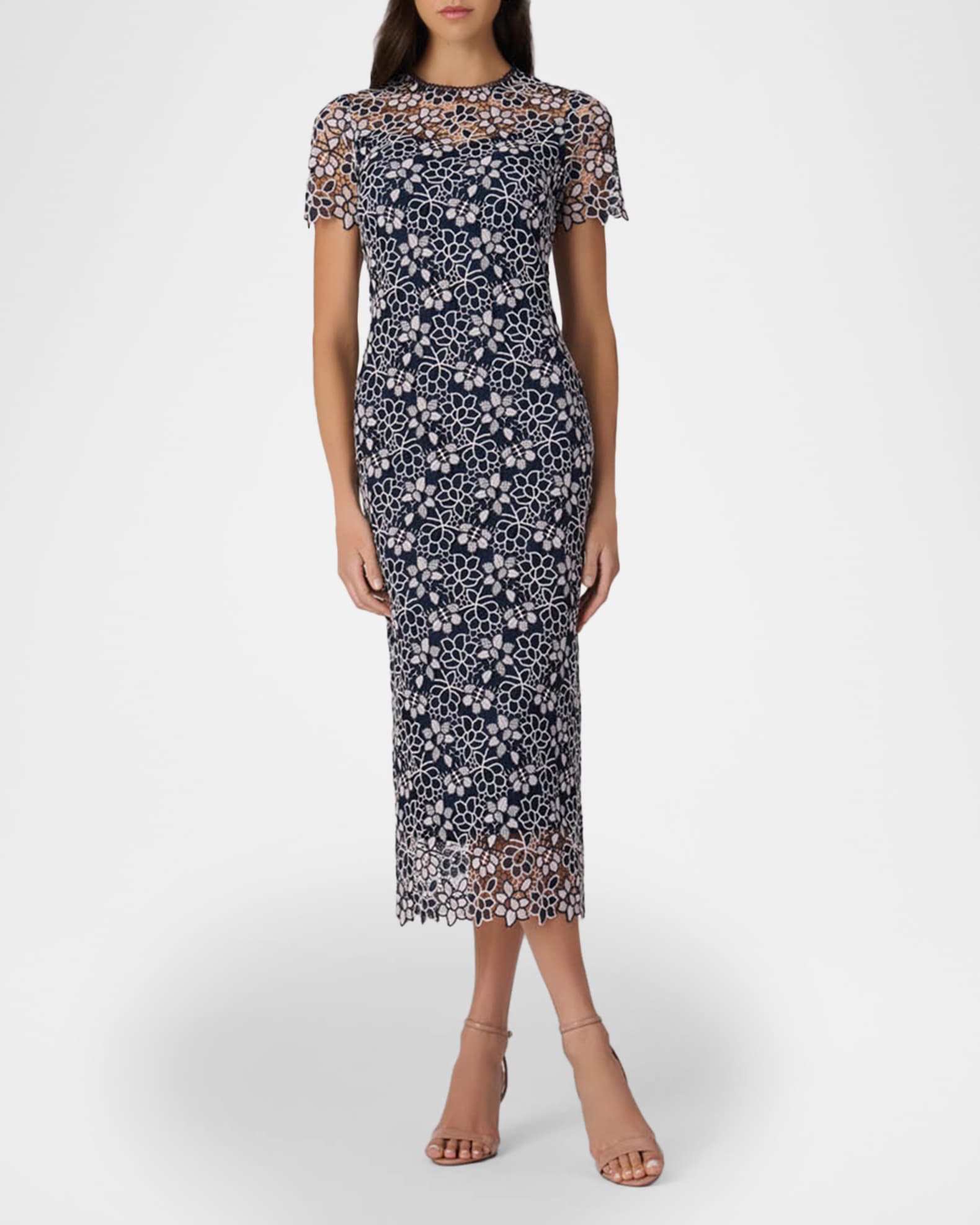 Shoshanna Kiriya Floral Lace Column Midi Dress | Neiman Marcus
