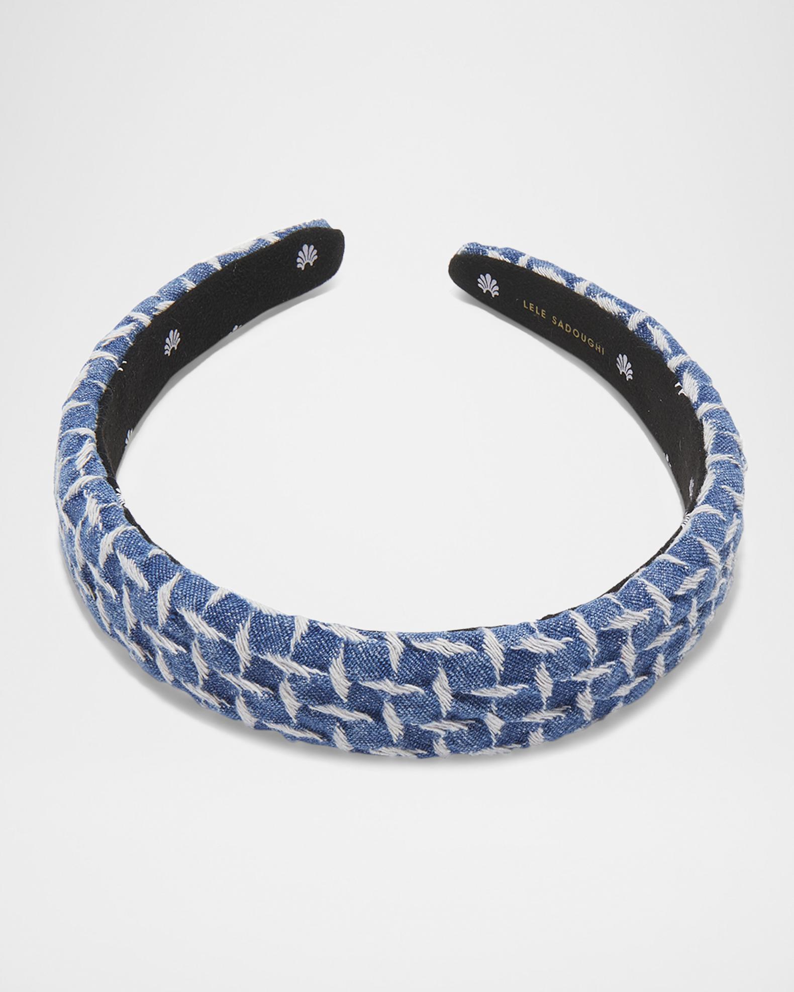 Lele Sadoughi Blue & White Denim Patterned Padded Headband, New Lele Sadoughi Charlotte Lattice Denim Headband | Neiman Marcus main image 2