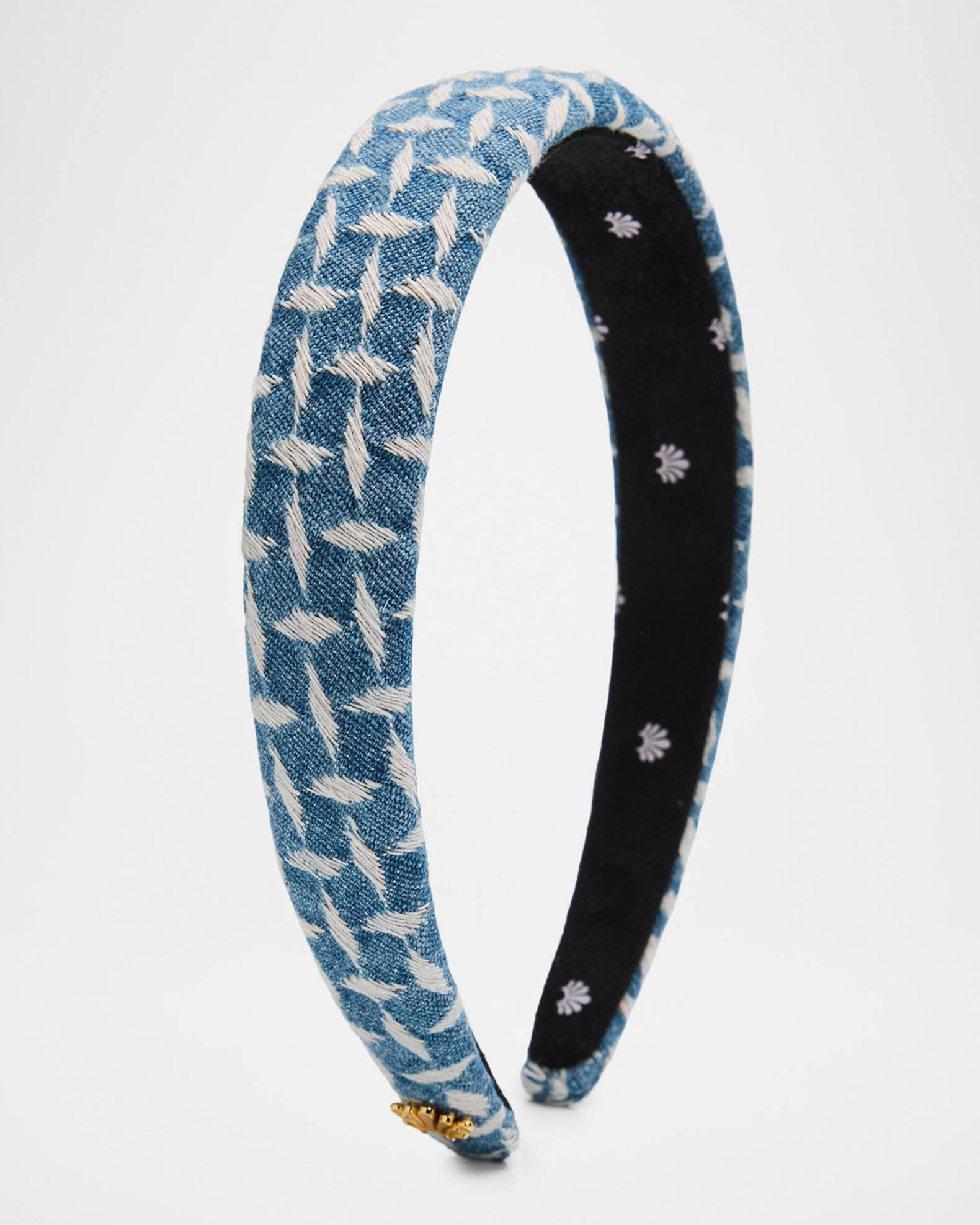 Lele Sadoughi Denim Embellished Headband Lele Sadoughi DENIM TERRAZZO CACTUS FLOWER KNOTTED HEADBAND  main image 3