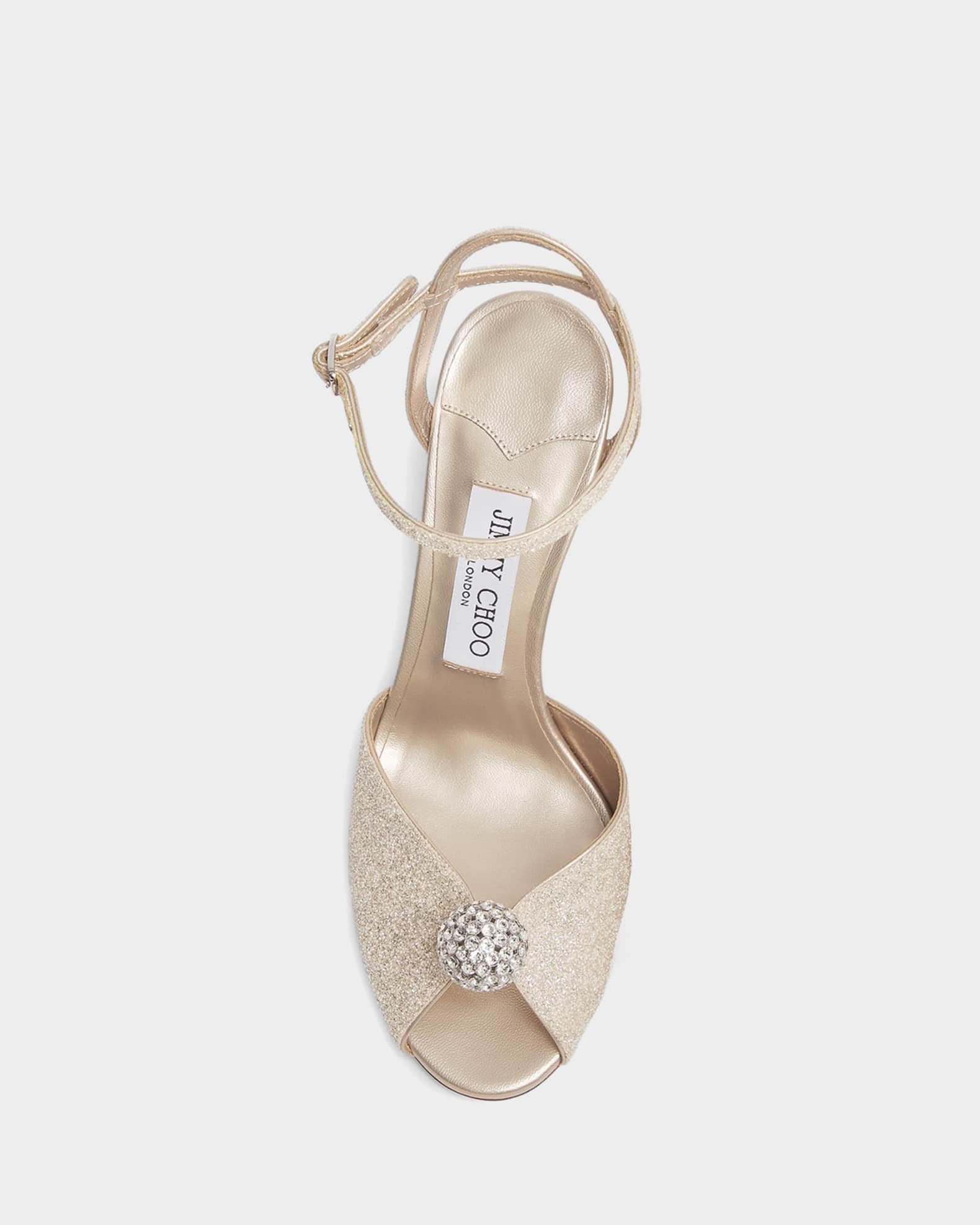 Jimmy Choo 85mm Sacora Embellished Glitter Peep-Toe Sandals