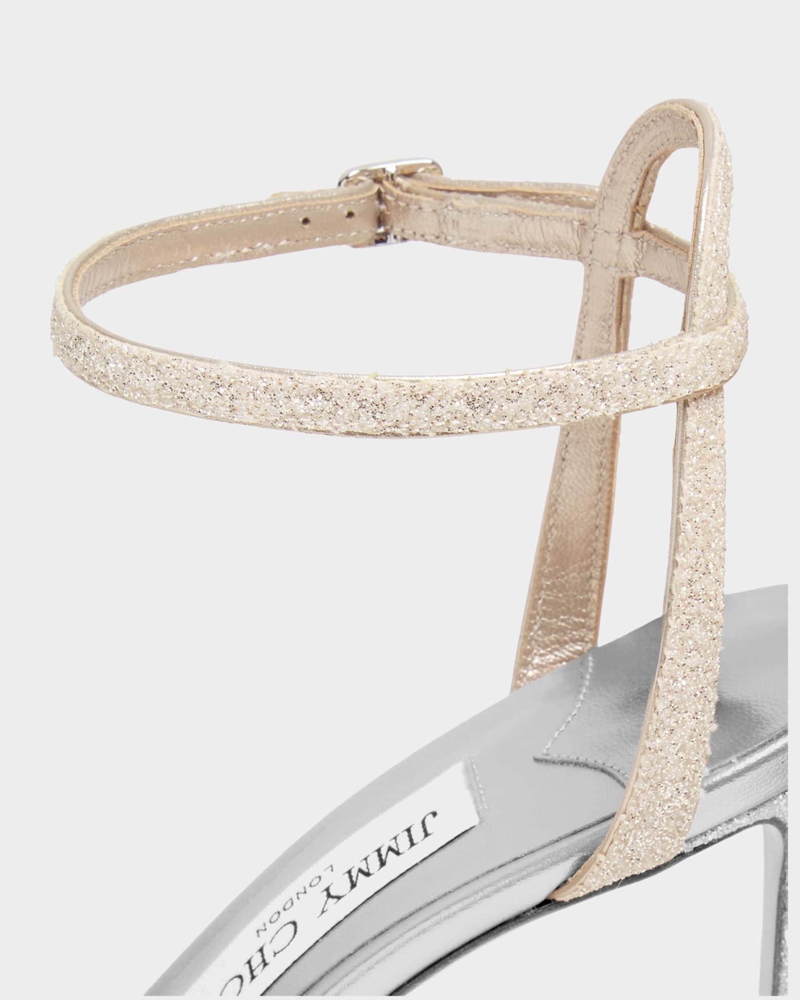 Jimmy Choo 85mm Sacora Embellished Glitter Peep-Toe Sandals