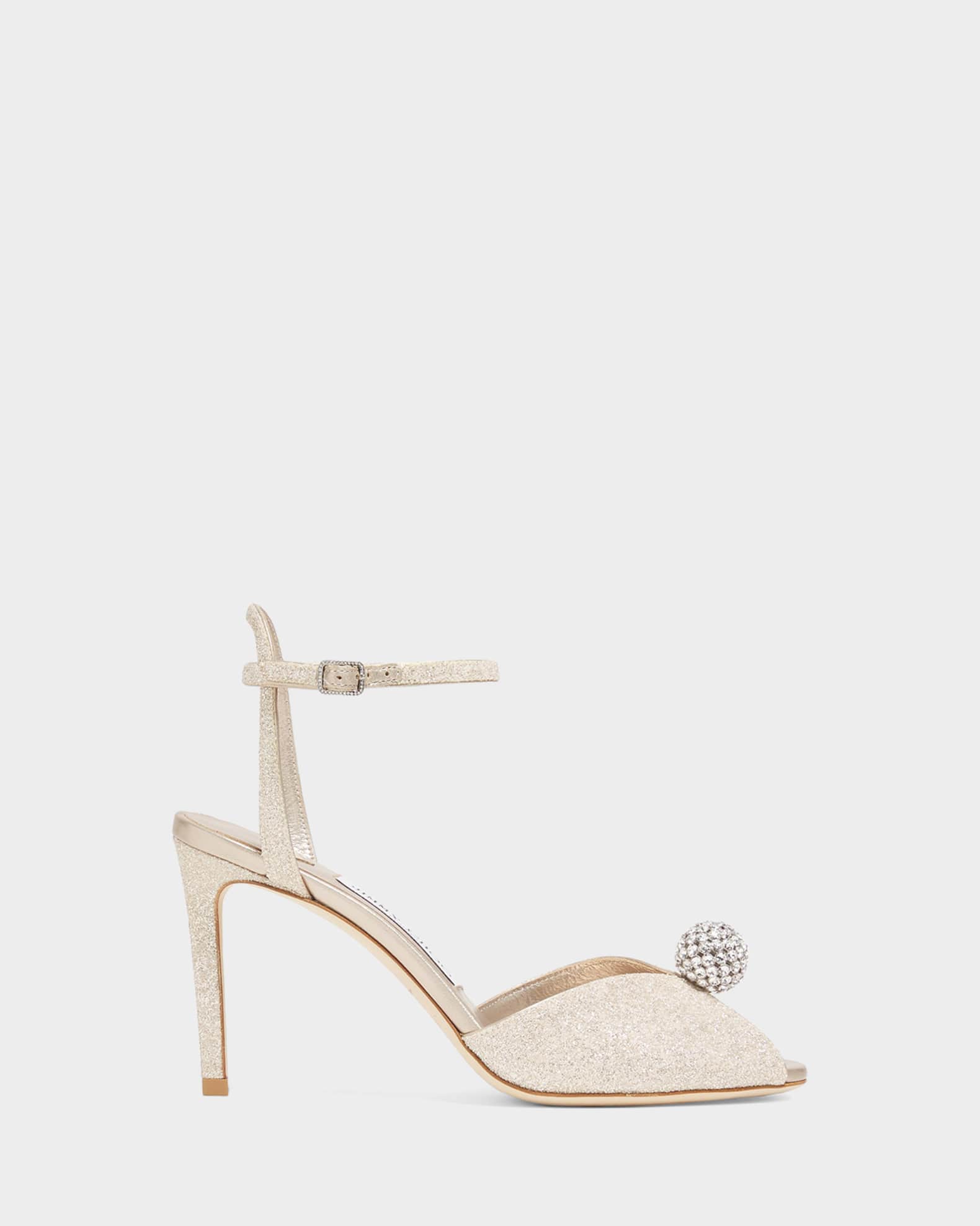 chika　新品　Manolo Blahnik レースアップシューズ　40 Jimmy Choo 85mm Sacora Embellished Glitter Peep-Toe Sandals