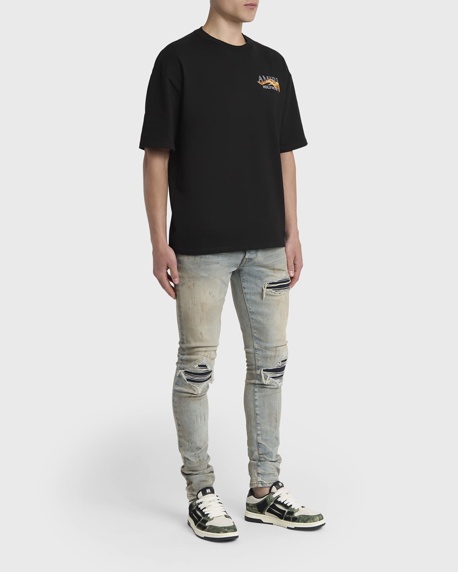 Amiri Men's Camo Skel-Top Snake-Embossed Suede & Leather Sneakers