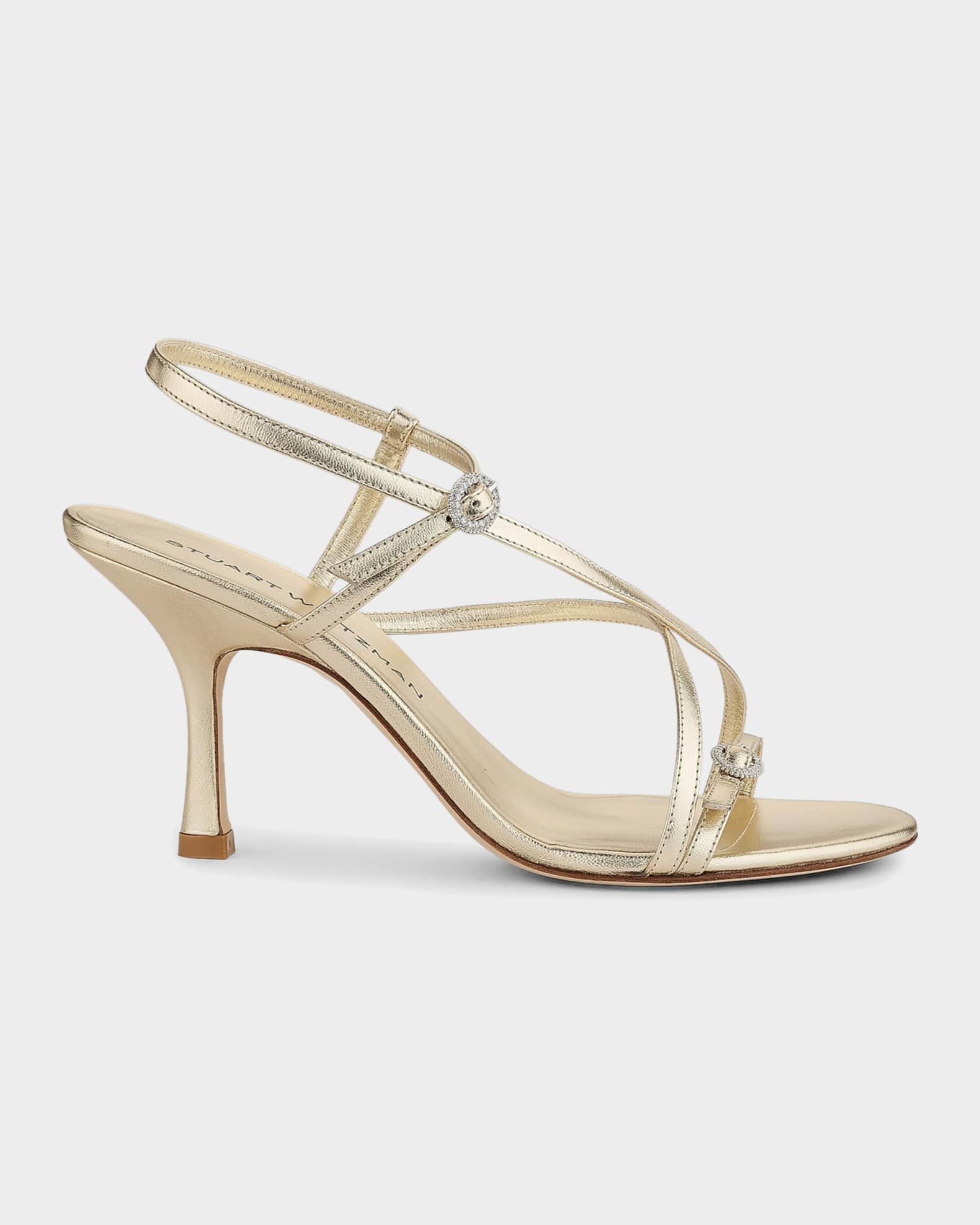 Stuart Weitzman 85mm Kensington Metallic Leather Strappy Sandals