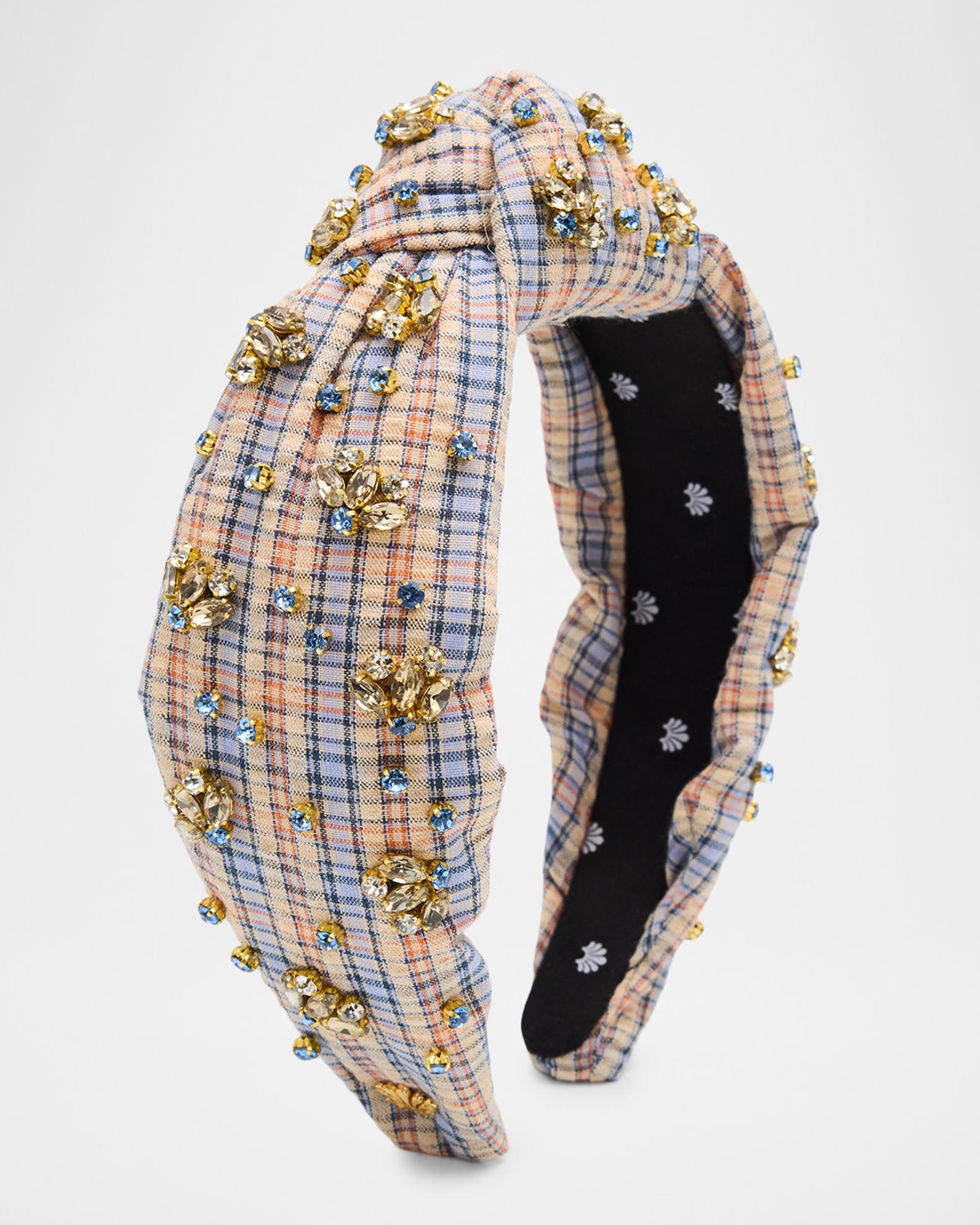 Lele Sadoughi plaid crystal headband Lele Sadoughi Brigitte Crystal-Embellished Corduroy Plaid  main image 4