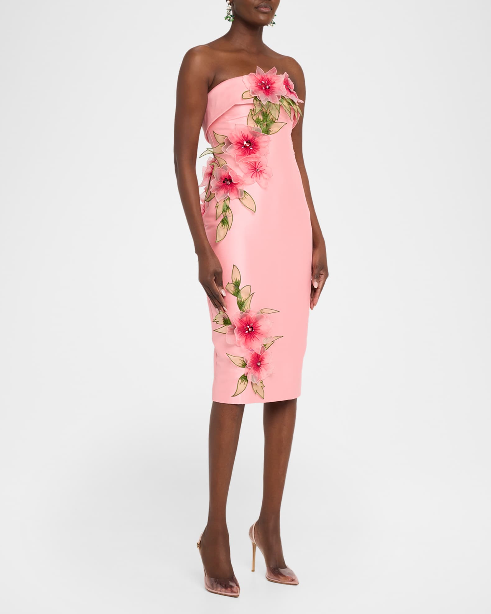strapless open back dress Strapless Sheath Dress with 3D Floral Appliqué by Badgley Mischka