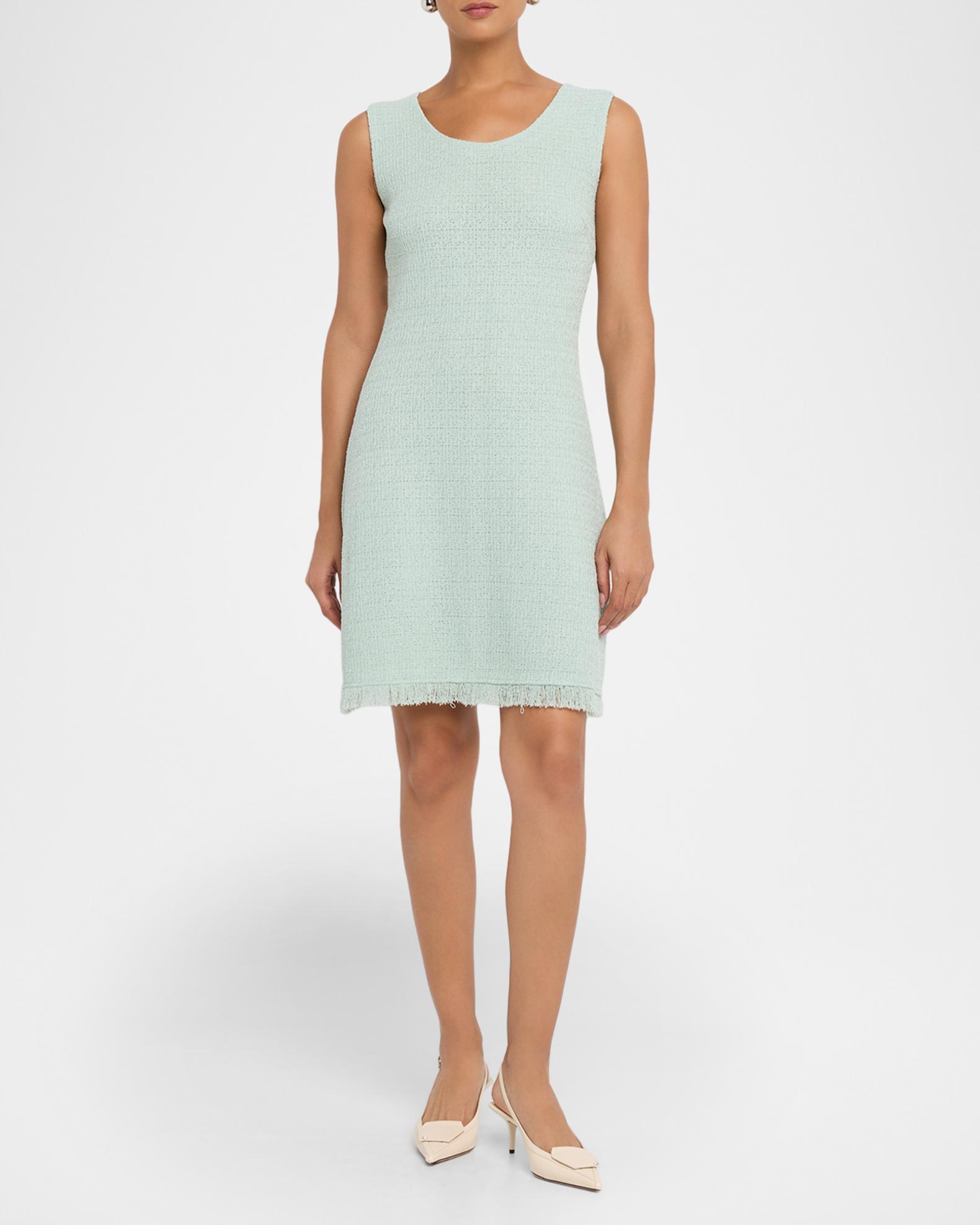 fringe trimmed knitted dress Karen Millen Tweed Yarn Fringe Trim Knitted Dress in Blue