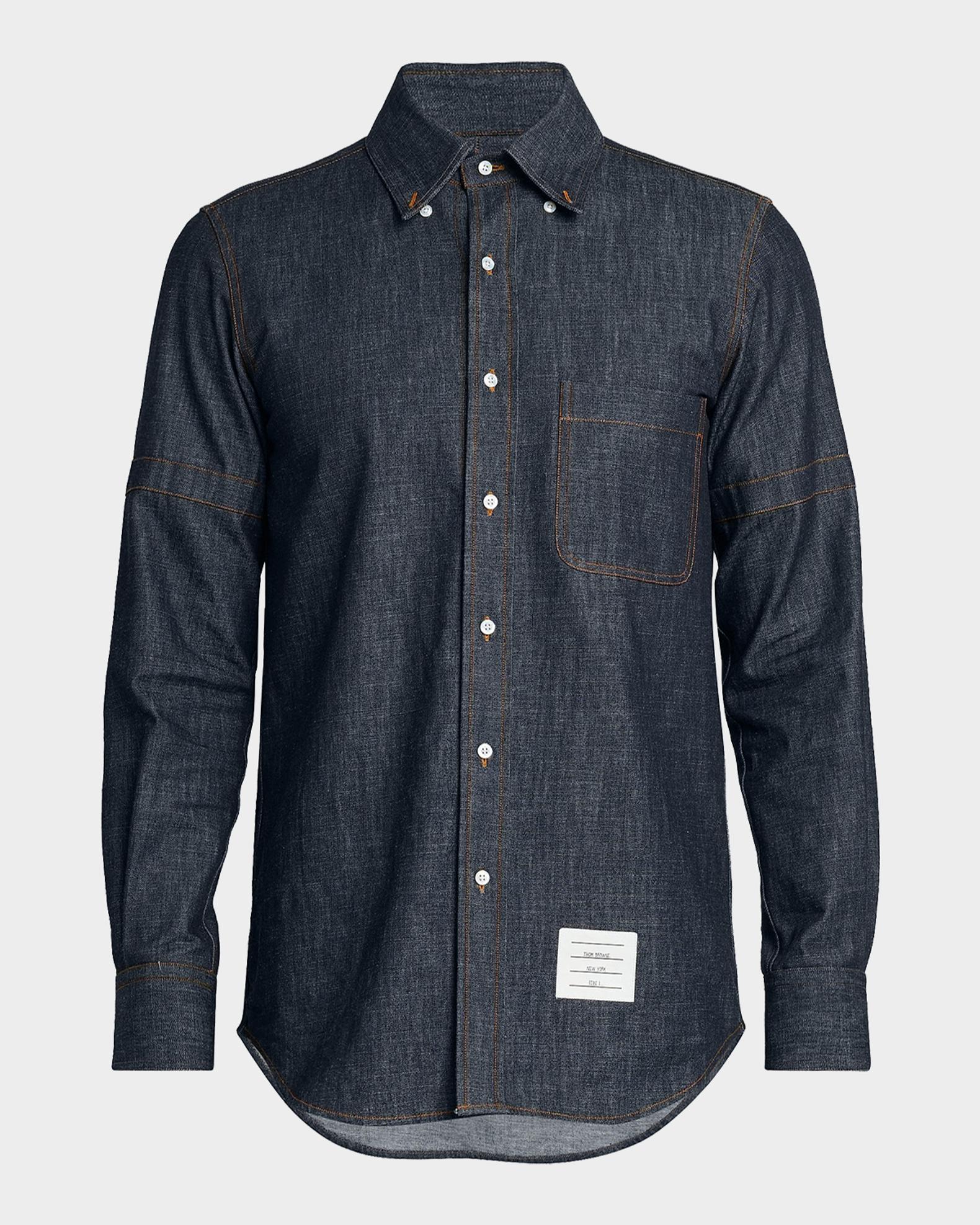 Thom Browne Men's Selvedge Denim Button-Down Shirt | Neiman Marcus