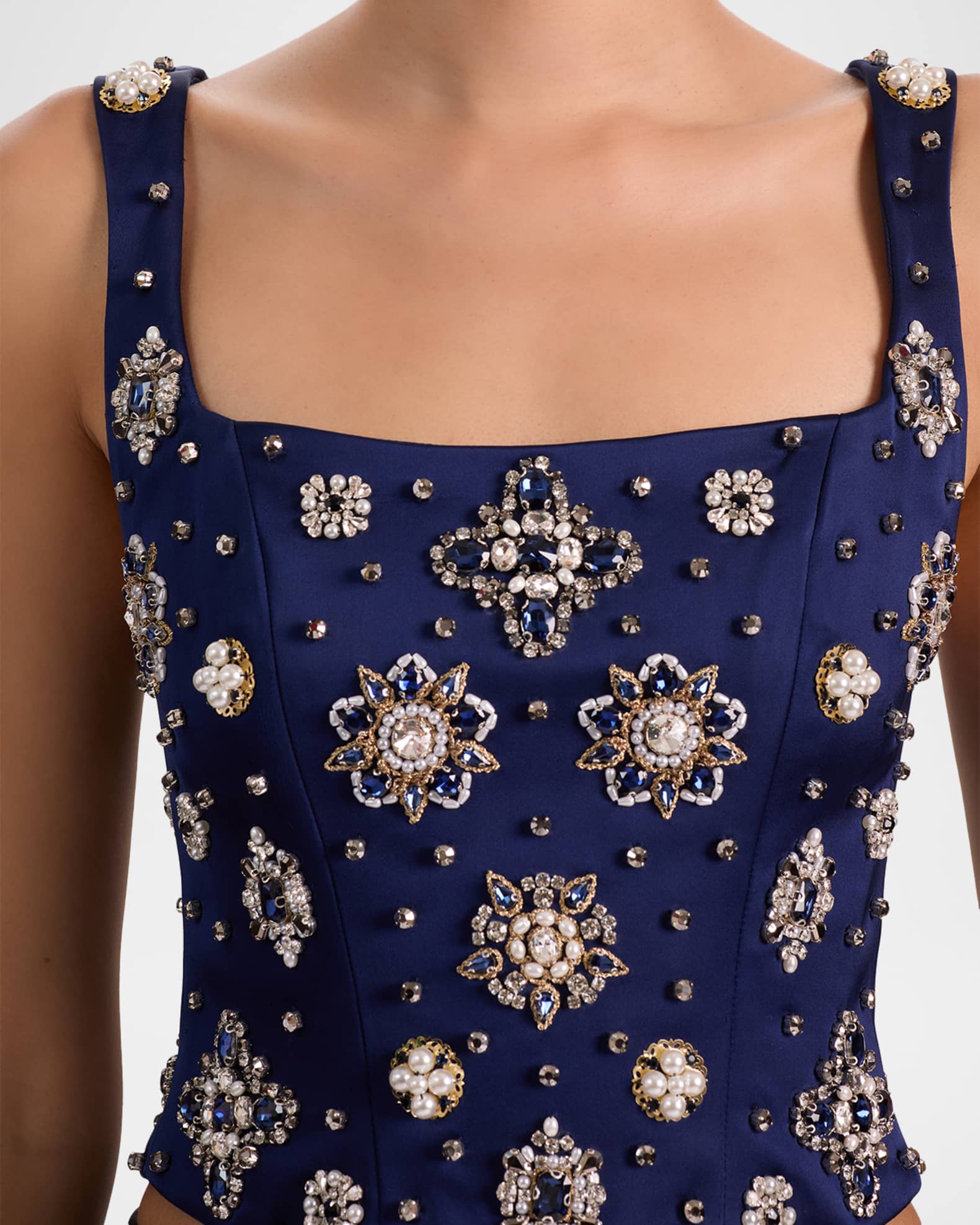 ALICE + OLIVIA Lilianna Embellished Satin Corset Top | Neiman Marcus