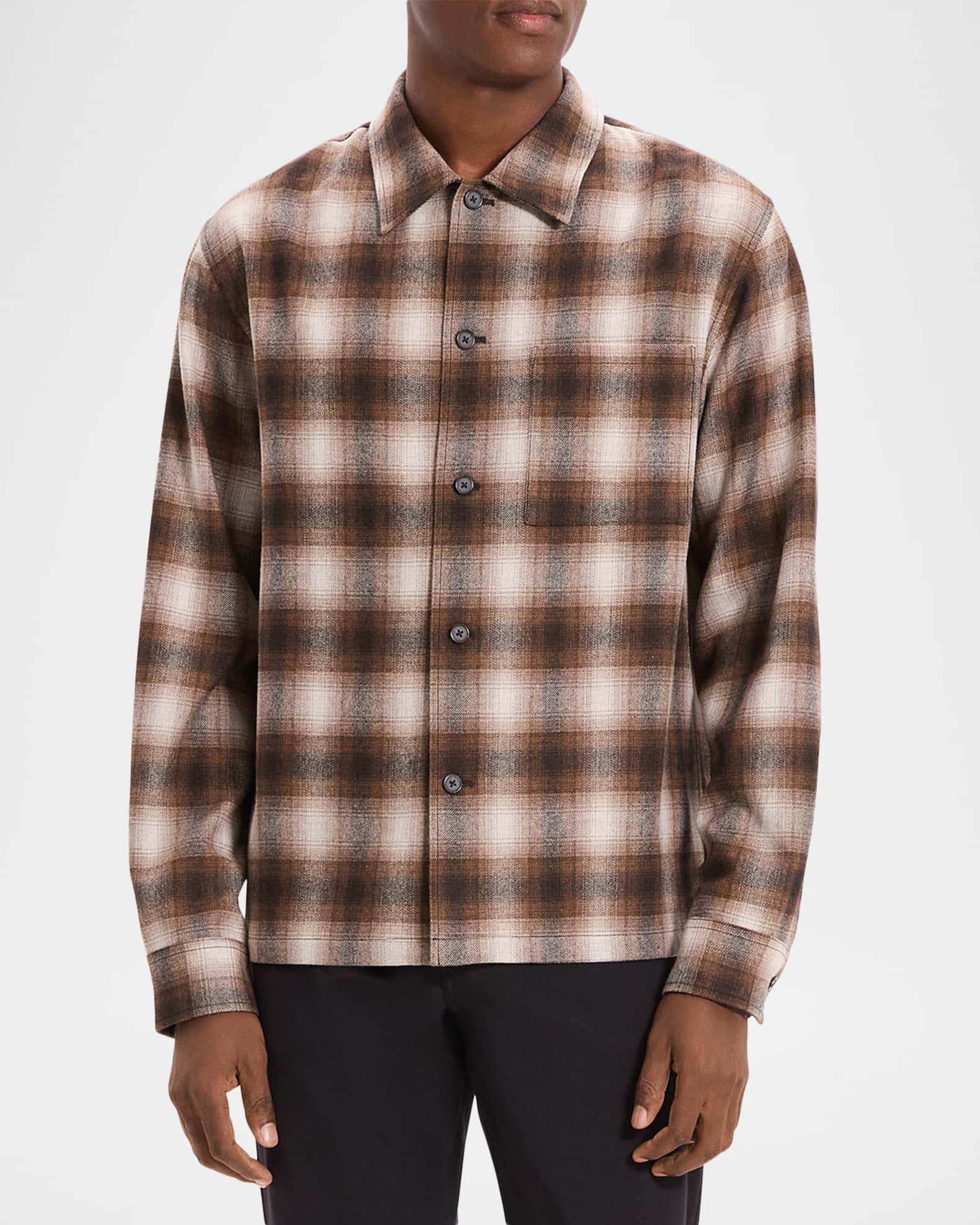 Theory Men's Jesi Plaid Wool-Blend Button-Down Shirt | Neiman Marcus