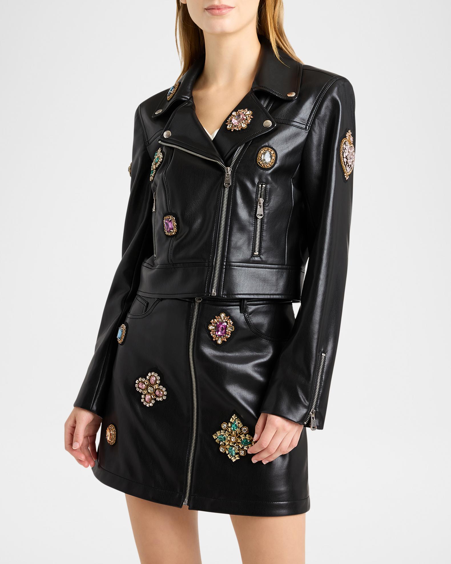 Cinq a Sept Genevieve Baroque Patches Moto Jacket | Neiman Marcus