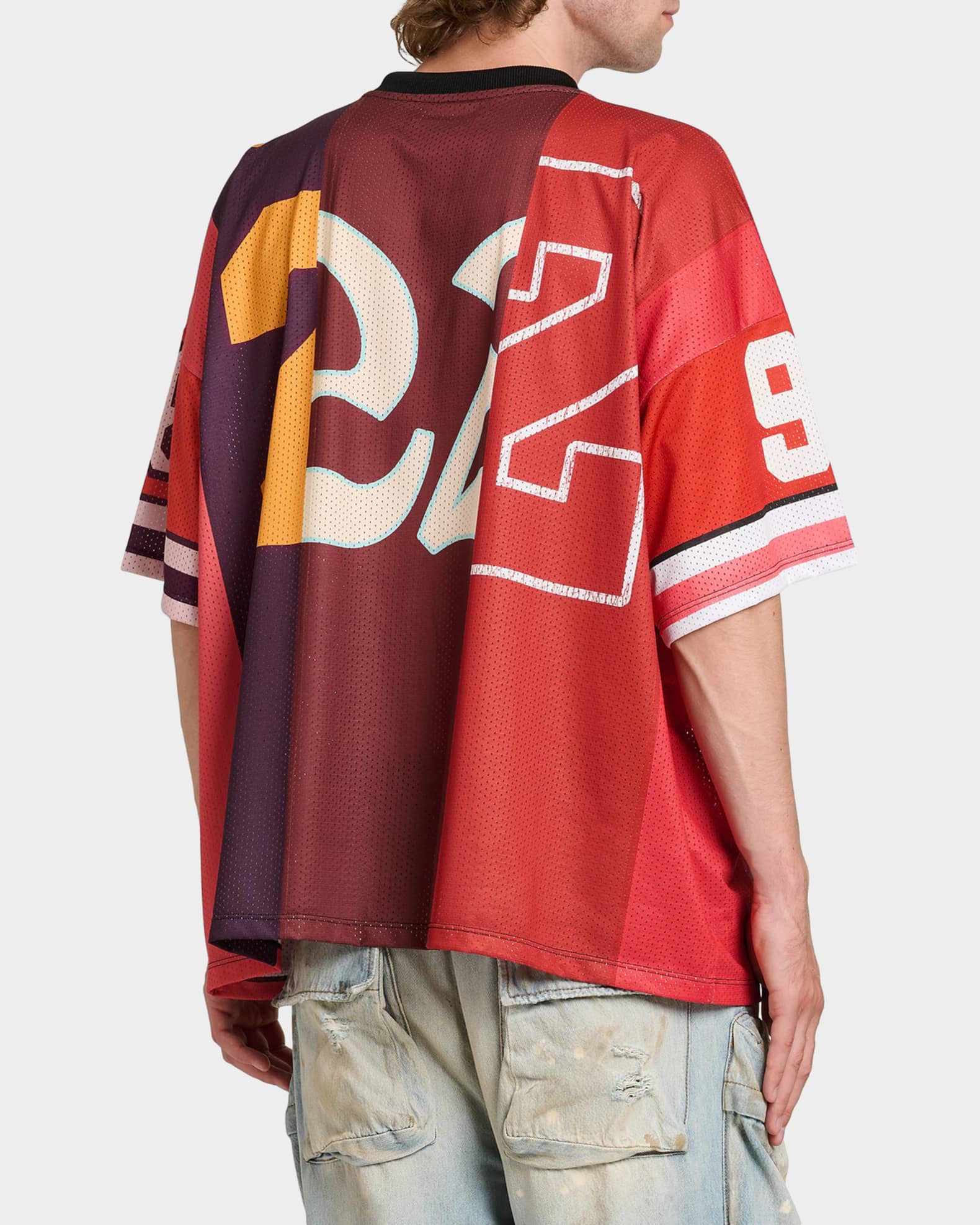 Amiri Spliced Logo Oversized V-Neck T-Shirt | Neiman Marcus