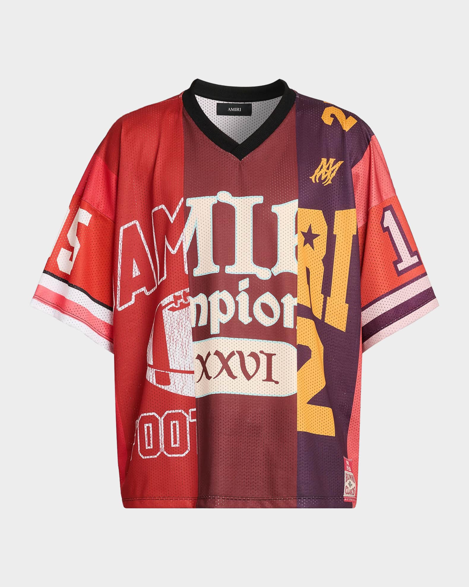 Amiri Spliced Logo Oversized V-Neck T-Shirt | Neiman Marcus