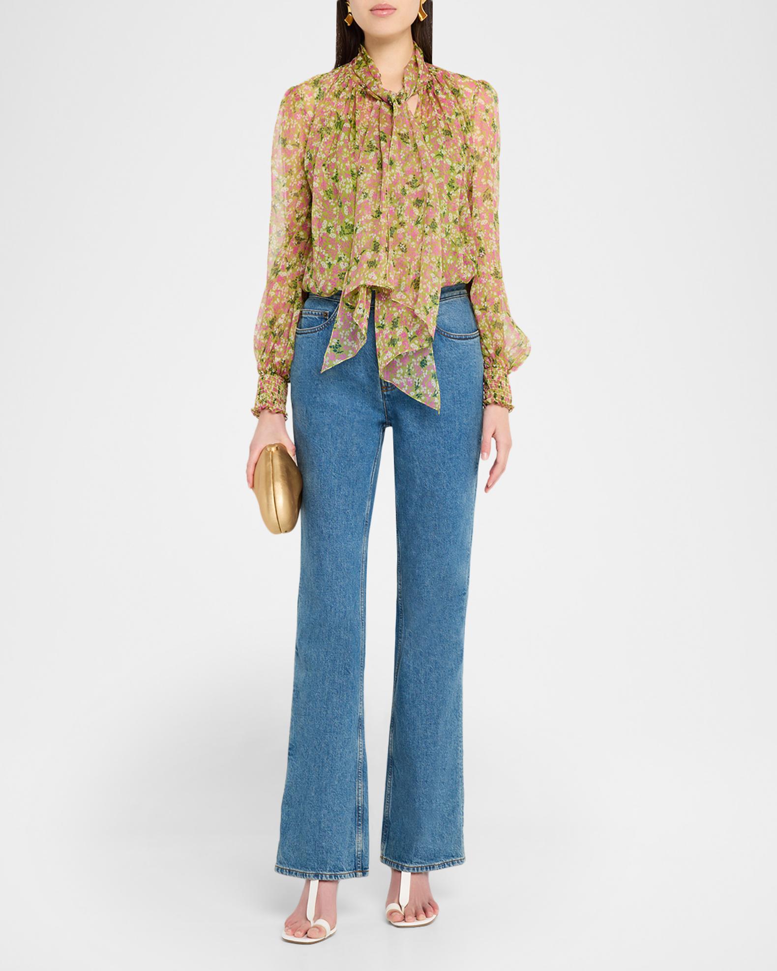 Burberry Lila Floral Silk Scarf-Tie Blouse | Neiman Marcus